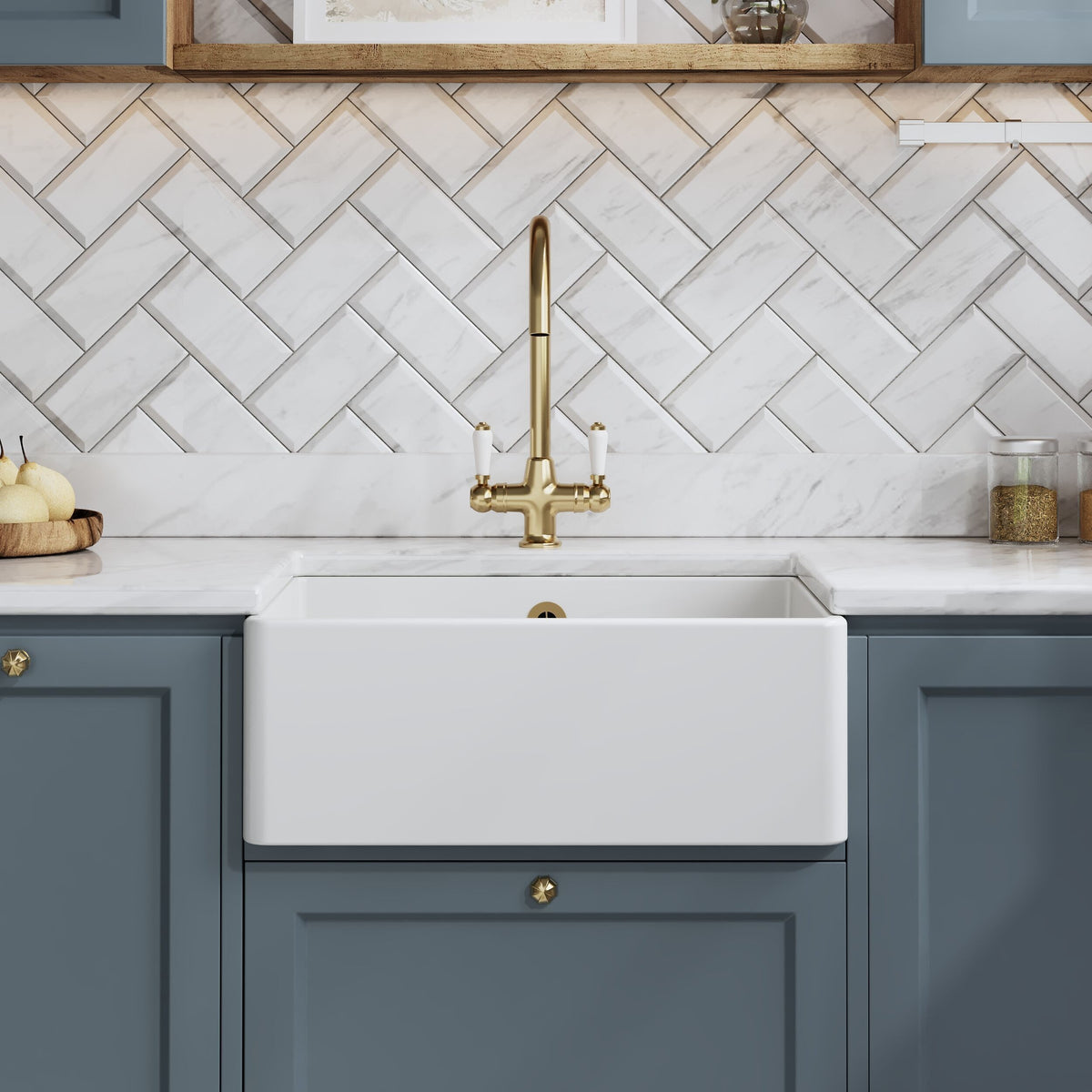 Nuie 595 x 450mm Fireclay Single Bowl Butler Sink – White