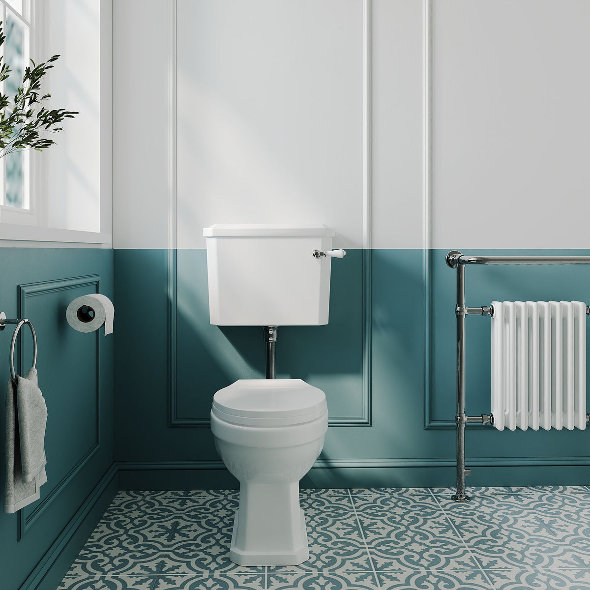 Nuie Carlton Traditional Low Level Toilet With Cistern & Flush Pipe – White
