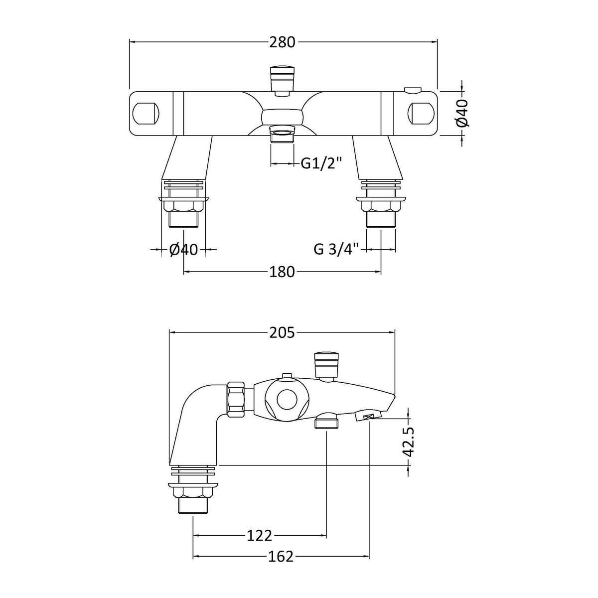 Nuie Thermostatic Bath Shower Mixer – Chrome, photo 3