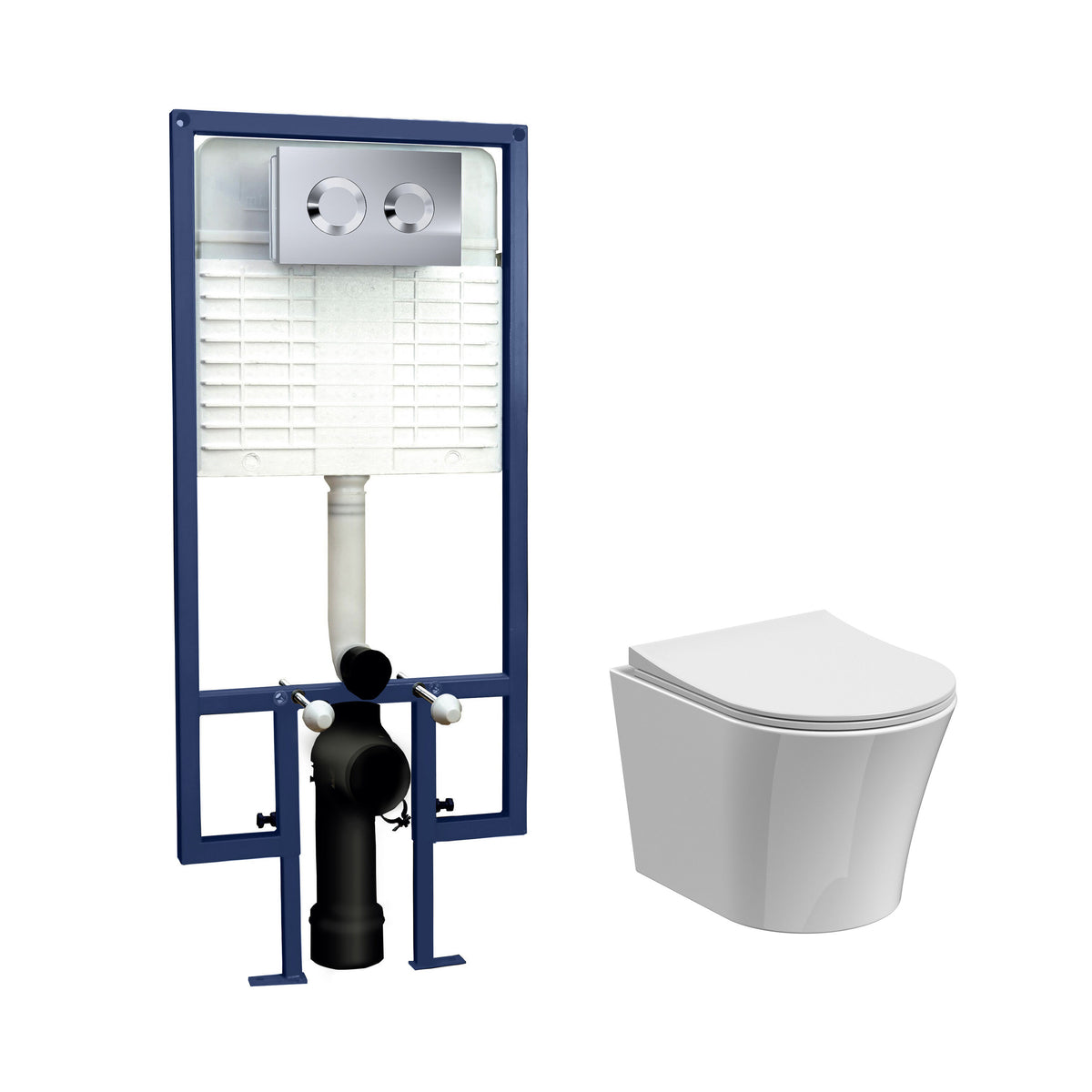 Nuie 5in1 Round Wall Hung Pan & Concealed Cistern With Cistern – White/Chrome, White or White Brushed Brass
