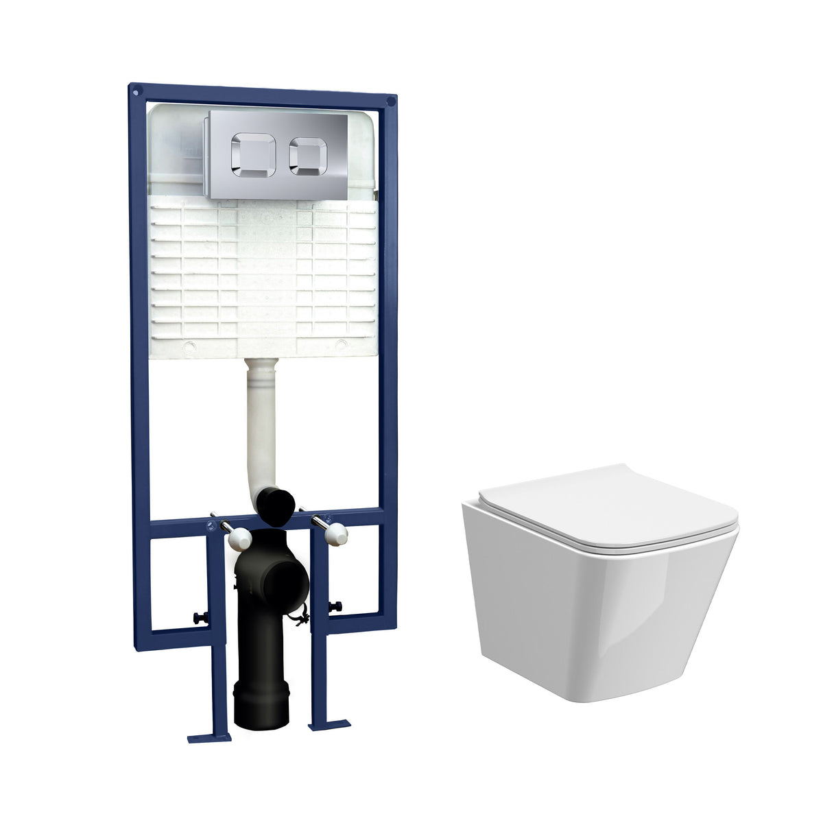Nuie 5in1 Round Wall Hung Pan & Concealed Cistern With Cistern – White/Chrome, White or White Brushed Brass
