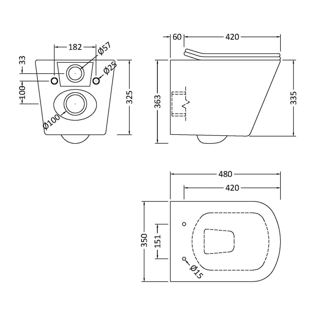 Nuie 5in1 Round Wall Hung Pan & Concealed Cistern – Matt Black White, photo 2