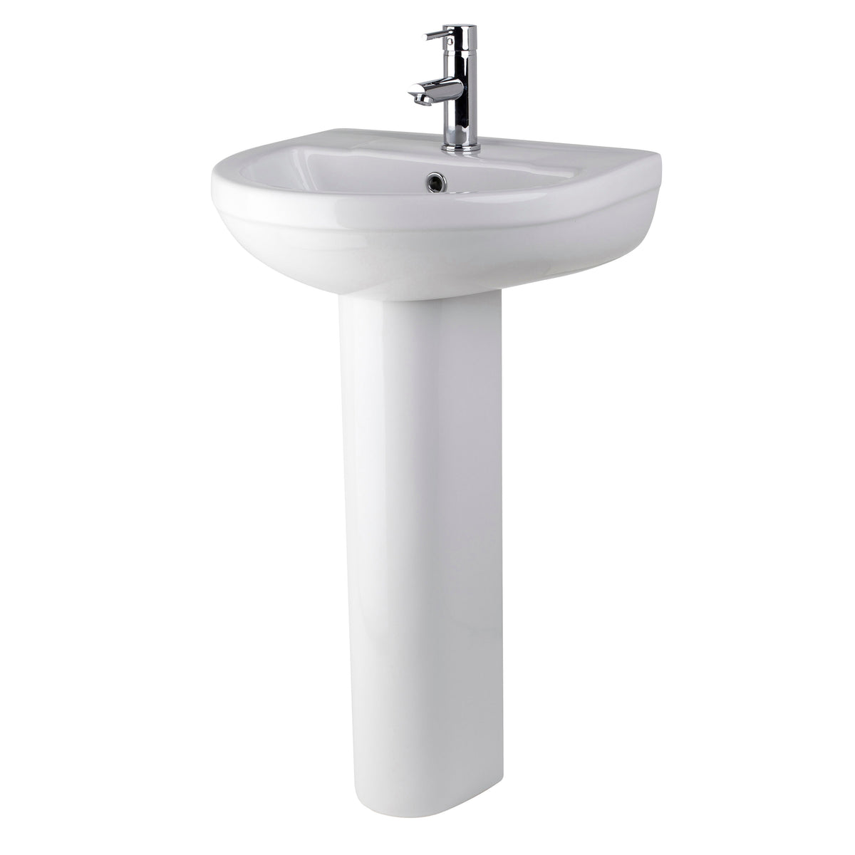 Nuie Harmony 500mm 1 Tap Hole Ceramic Basin & Pedestal – White, photo 2