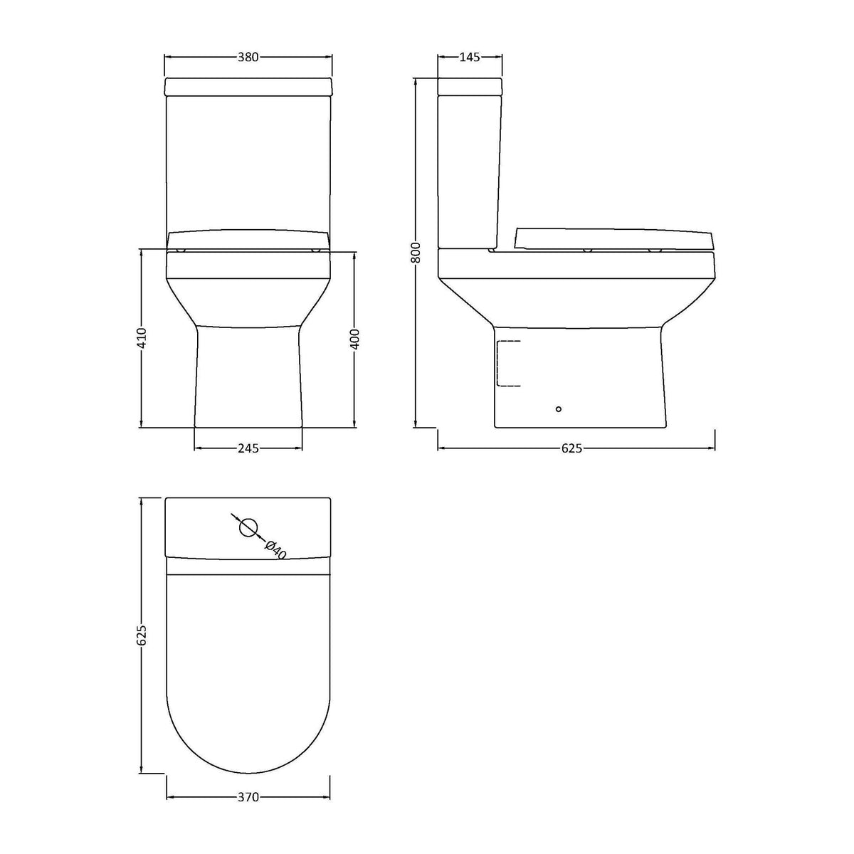 Nuie Harmony 380mm Semi Flush-to-Wall Toilet Pan & Cistern – White, photo 3
