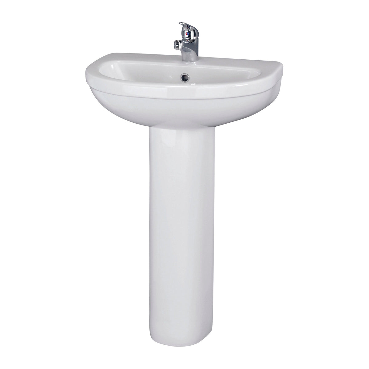 Nuie Ivo 550mm 1 Tap Hole Ceramic Basin & Pedestal – White, photo 2