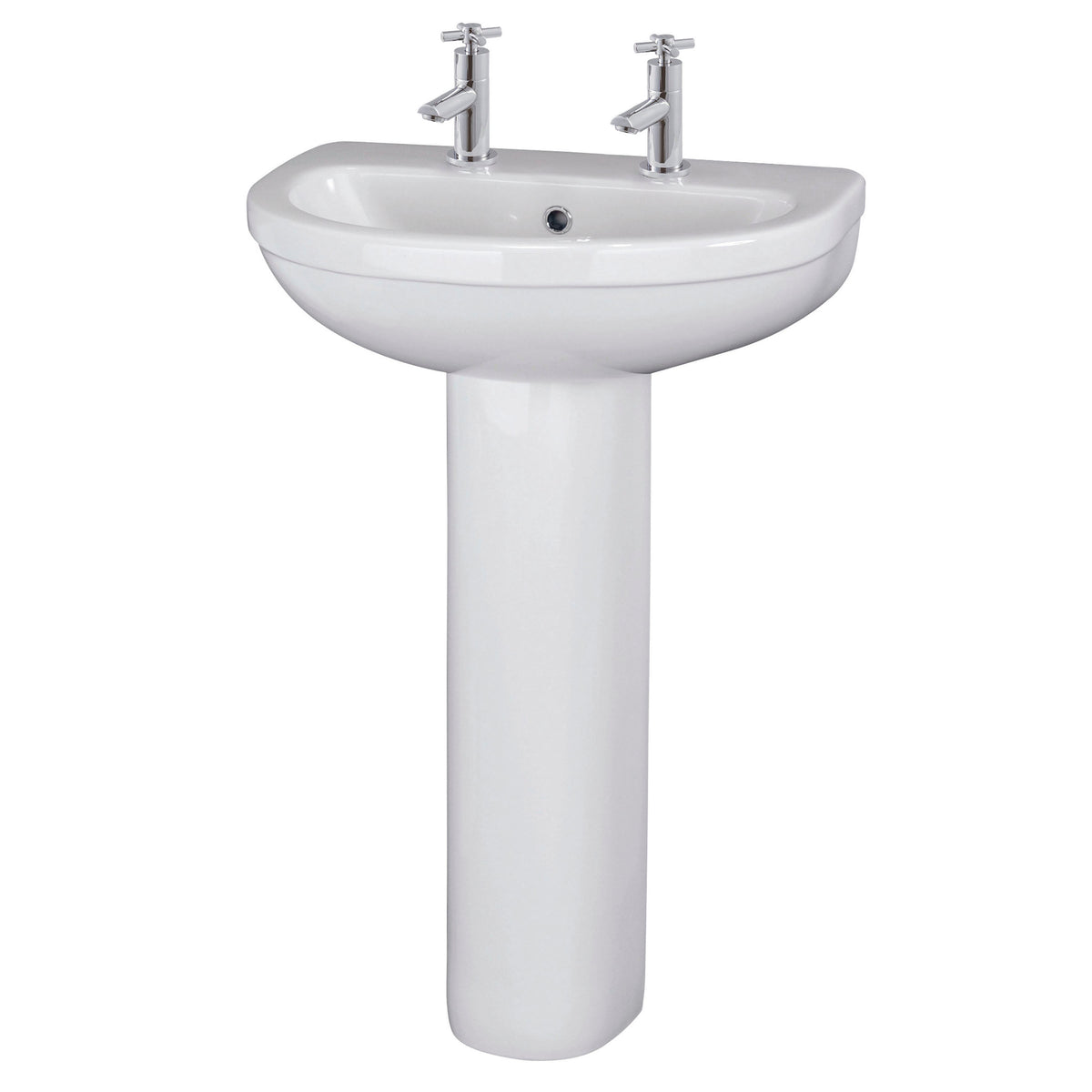 Nuie Ivo 550mm 2 Tap Hole Ceramic Basin & Pedestal – White