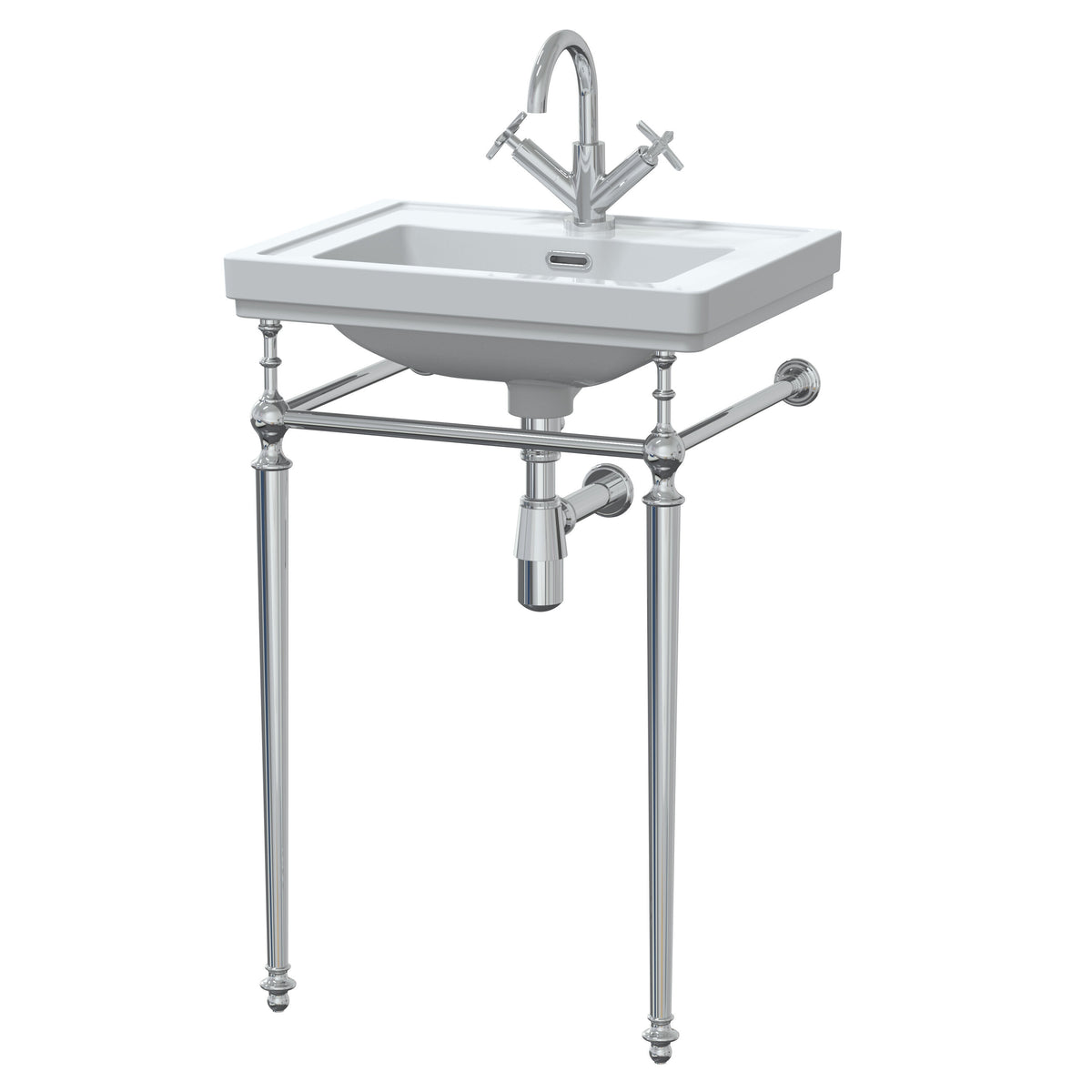 Nuie Carlton 530mm 1 Tap Hole Traditional Ceramic Basin With Stand – White