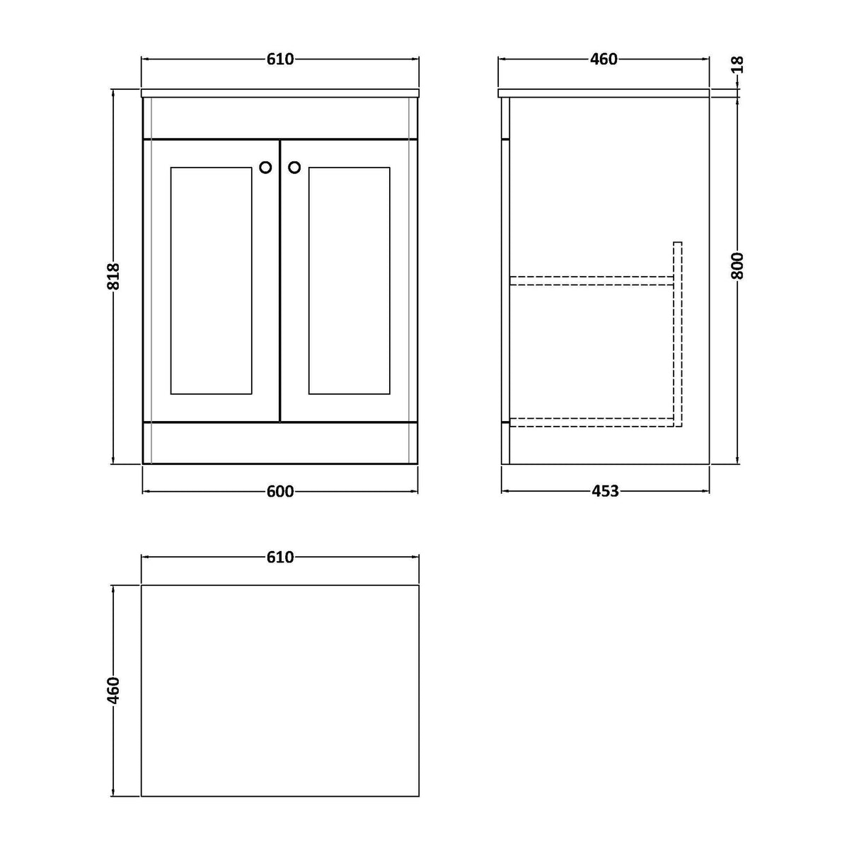 Nuie Classique 2 Door Floor Standing Vanity Unit With Worktop – 600mm & 800mm, photo 8