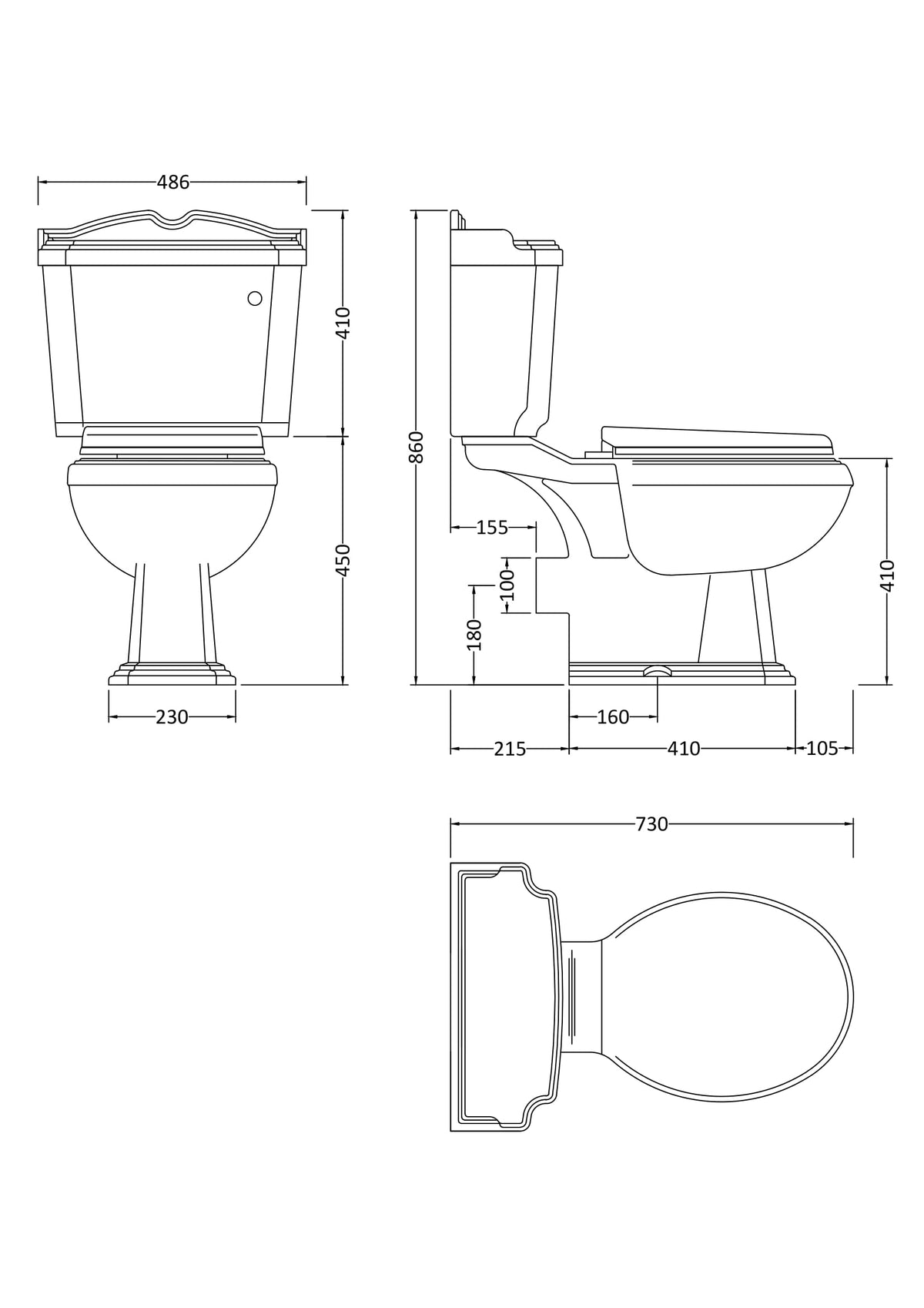 Nuie Legend Traditional Close Coupled Toilet – White, photo 3