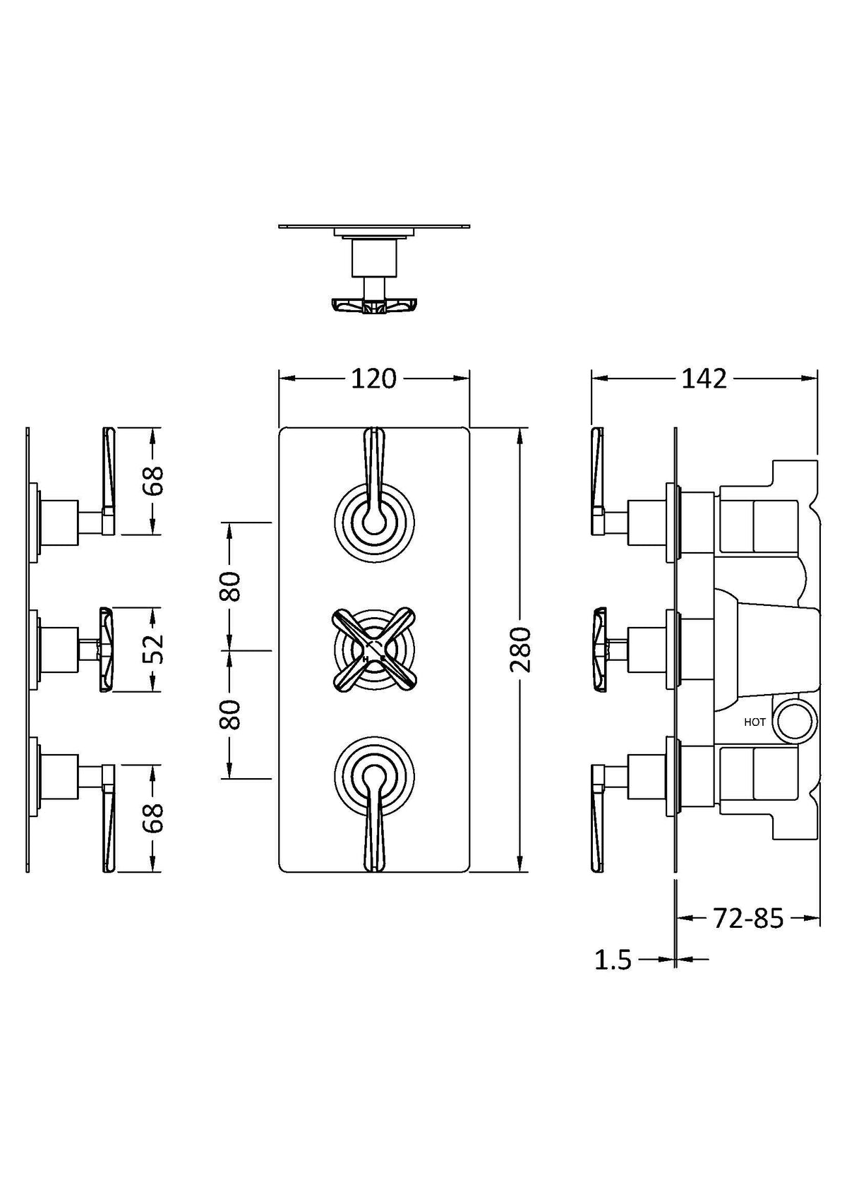 Nuie Aztec Concealed Triple Thermostatic Shower Valve With Diverter – Chrome, Matt Black or Brushed Brass, photo 4
