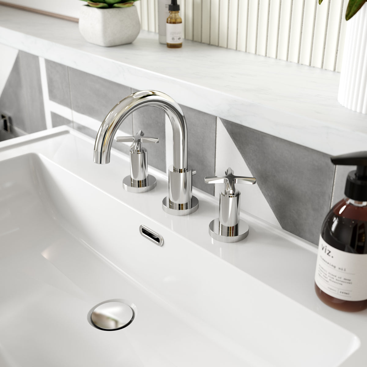 Nuie Aztec 3 Tap Hole Deck Mounted Basin Mixer With Pop Up Waste – Chrome