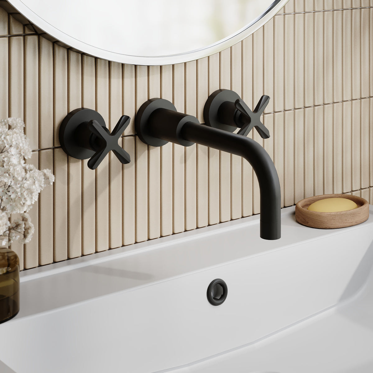 Nuie Aztec 3 Tap Hole Deck Mounted Basin Mixer – Matt Black
