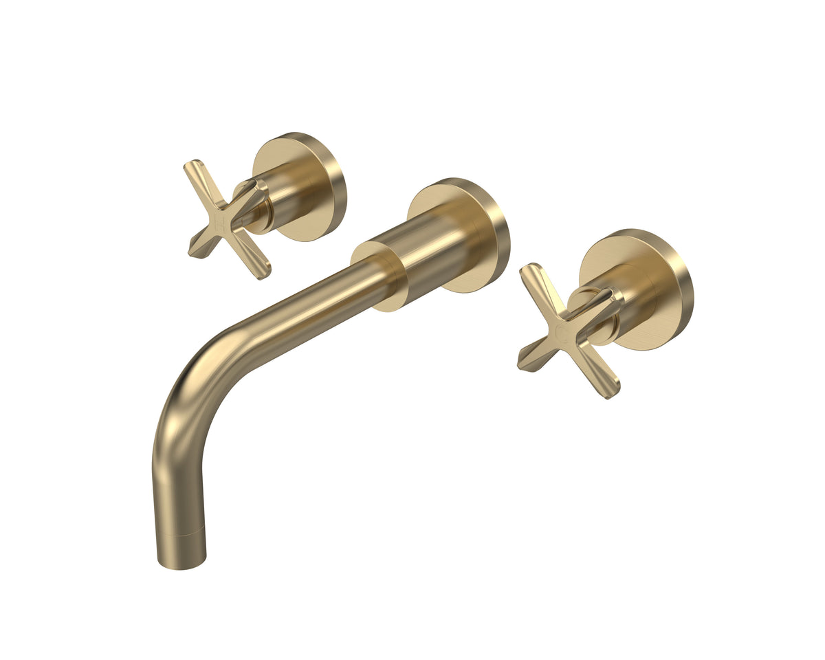 Nuie Aztec 3 Tap Hole Wall Mounted Basin Mixer – Chrome or Brushed Brass, photo 3