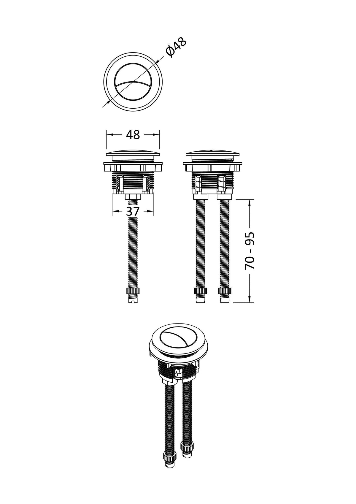 Nuie Dual Flush Cistern Push Button – White or Black, photo 3