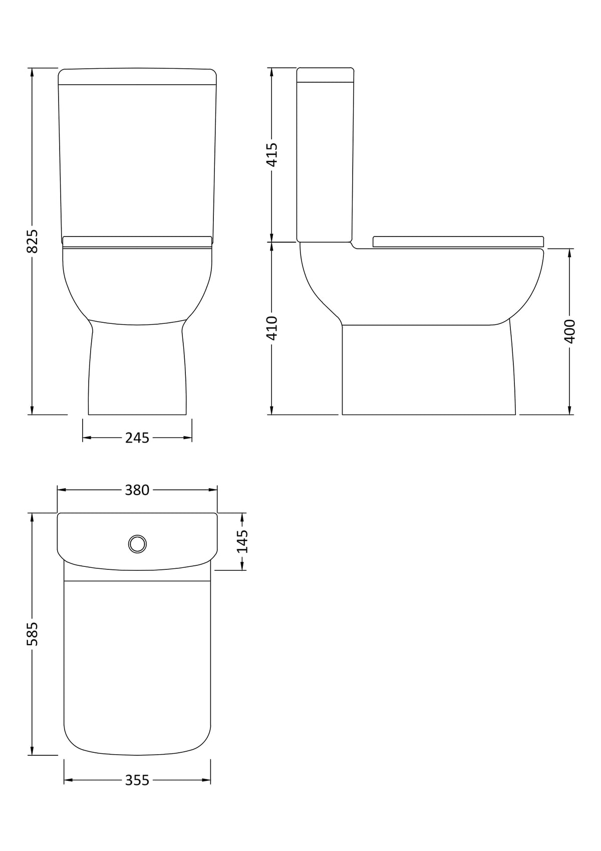 Nuie Ambrose Short Projection Semi Flush to Wall Close Coupled Toilet Pan – White, photo 3