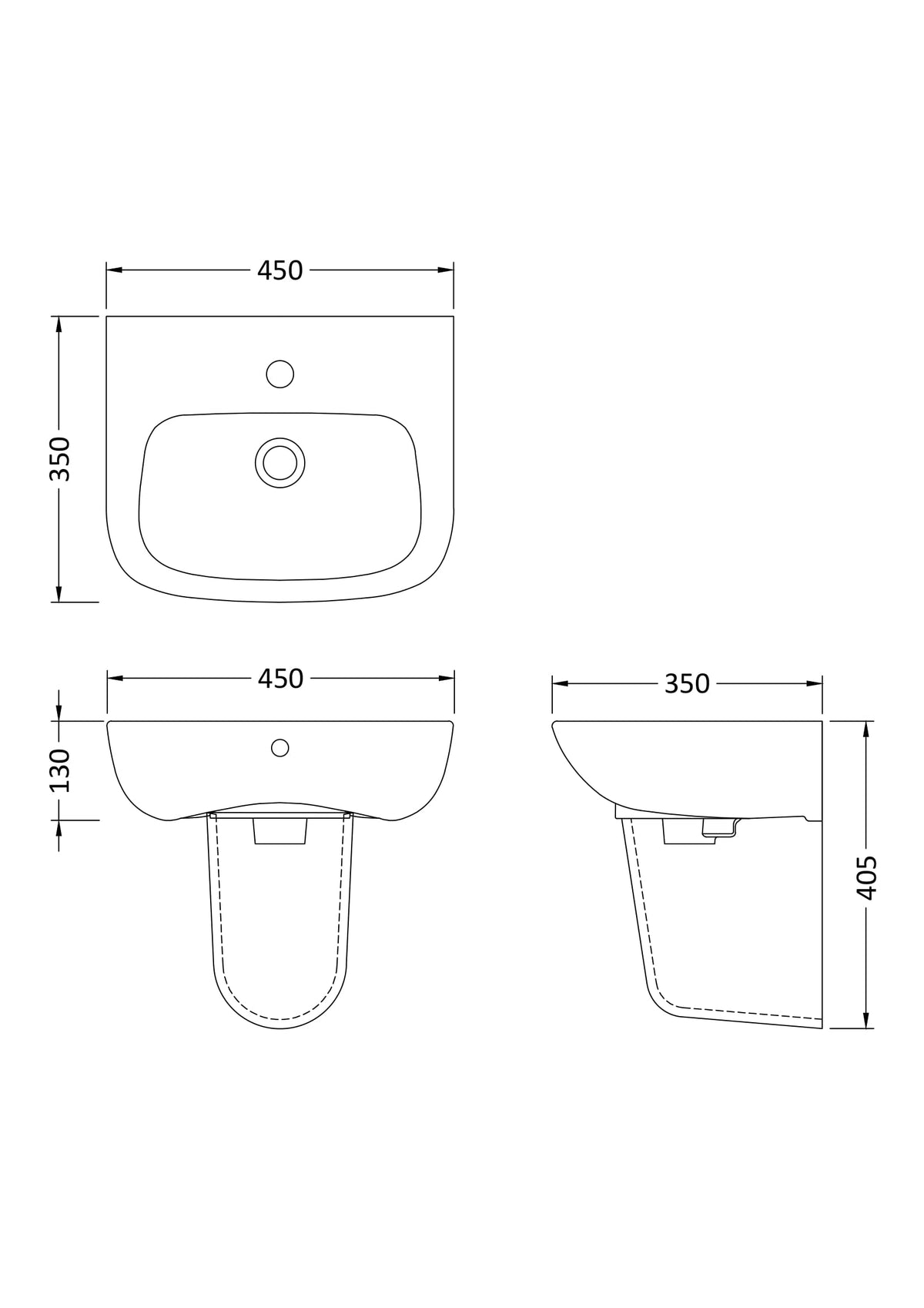 Nuie Ambrose 1 Tap Hole Ceramic Basin & Semi Pedestal – 450mm & 500mm, photo 3