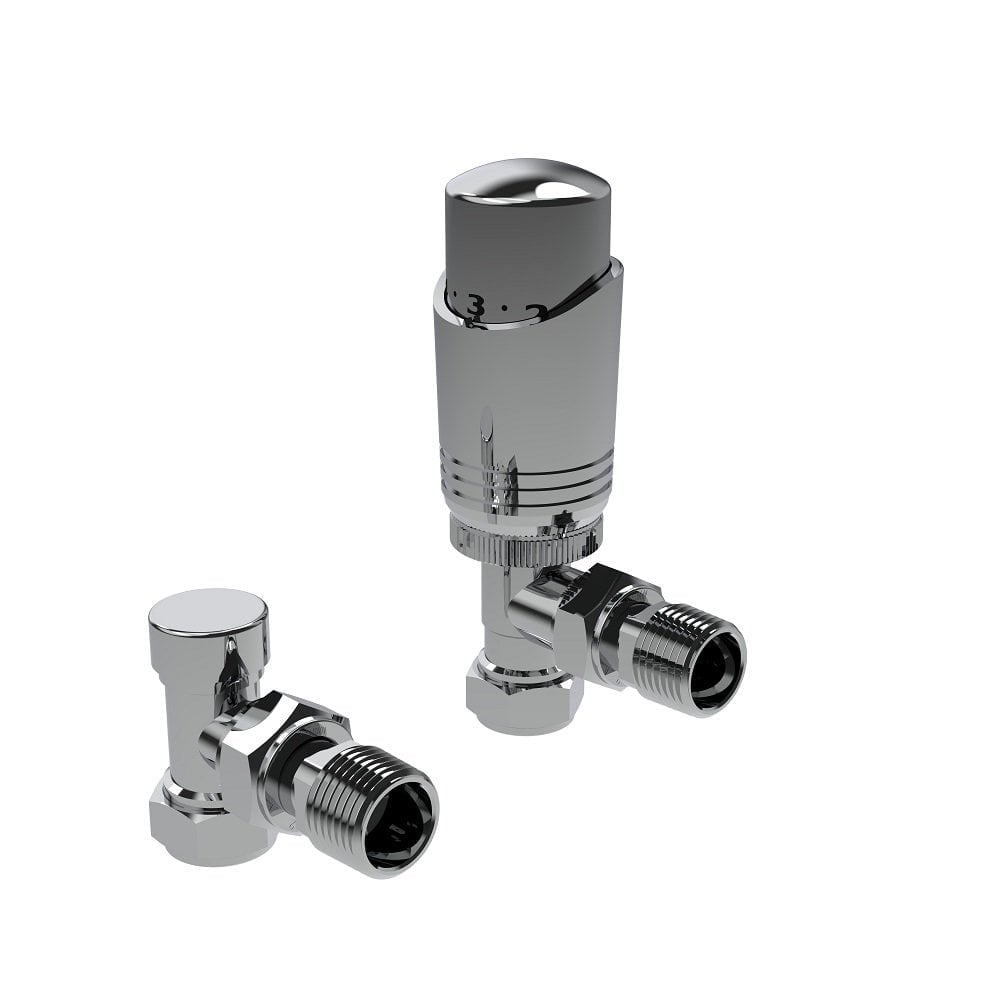 Kartell K-VIT K-Design thermostatic radiator valve twin pack in chrome – Angled