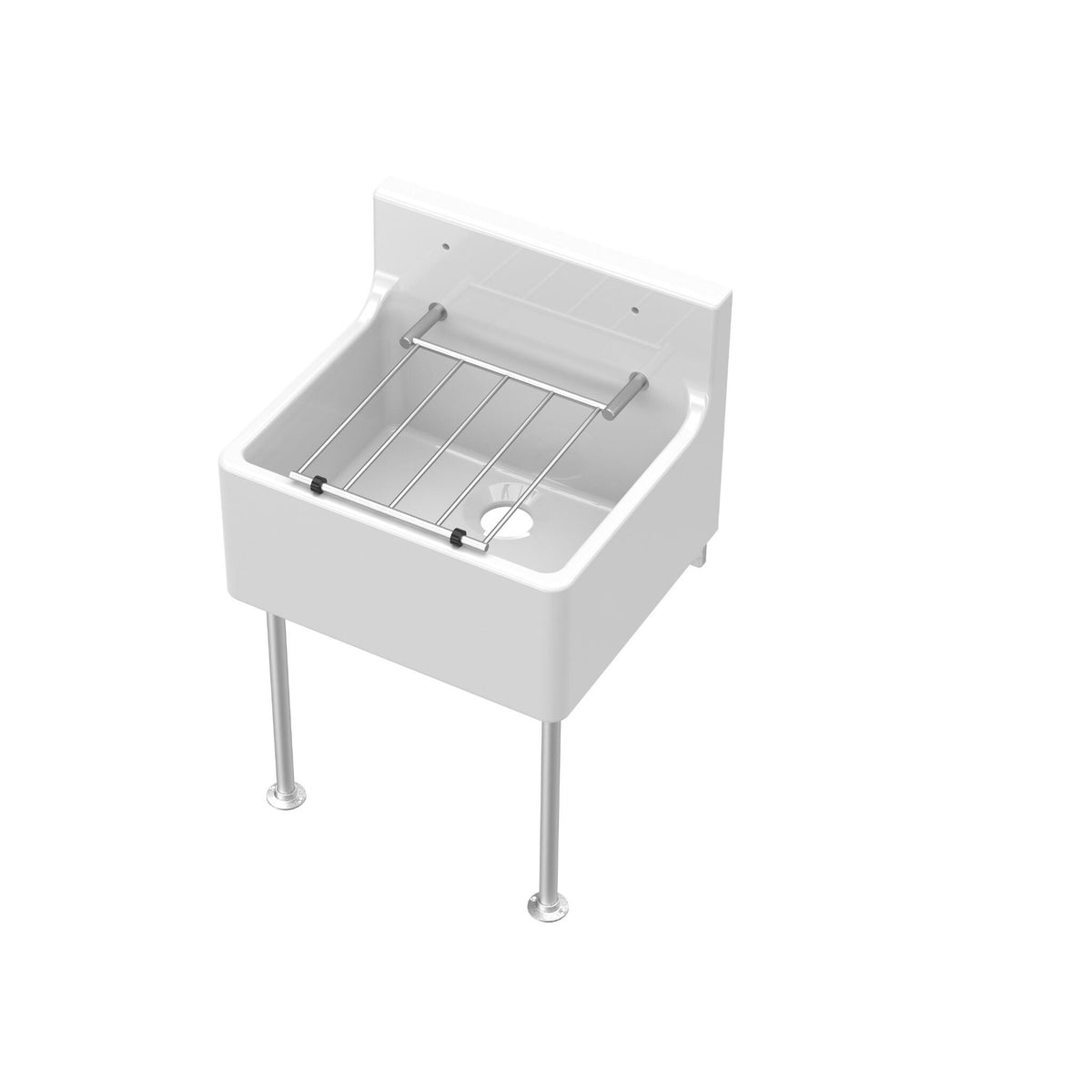 Nuie Fireclay Single Bowl Traditional Cleaner Sink With Grid, Legs, Wall Bracket And Backsplash – 455 x 362mm, 515 x 382mm & 595 x 450mm, photo 2