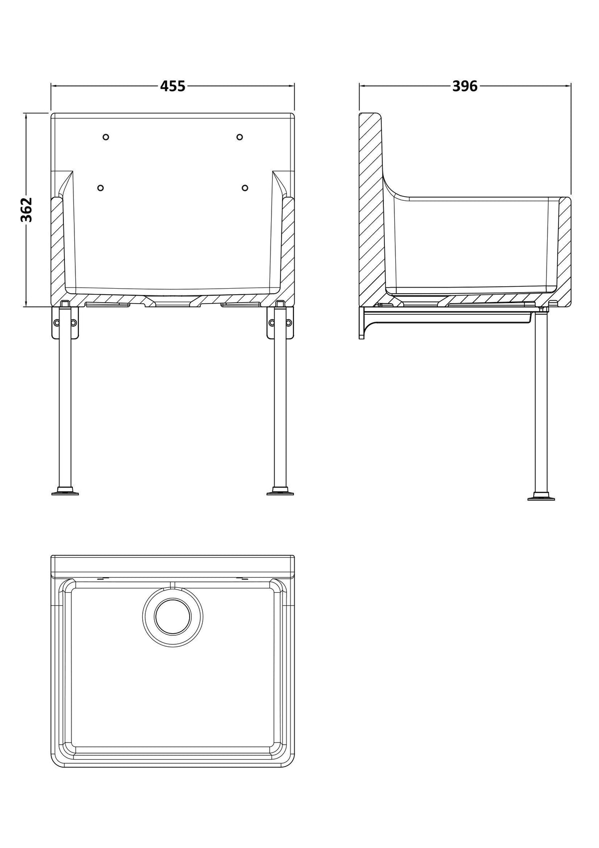 Nuie Fireclay Single Bowl Traditional Cleaner Sink With Grid, Legs, Wall Bracket And Backsplash – 455 x 362mm, 515 x 382mm & 595 x 450mm, photo 3