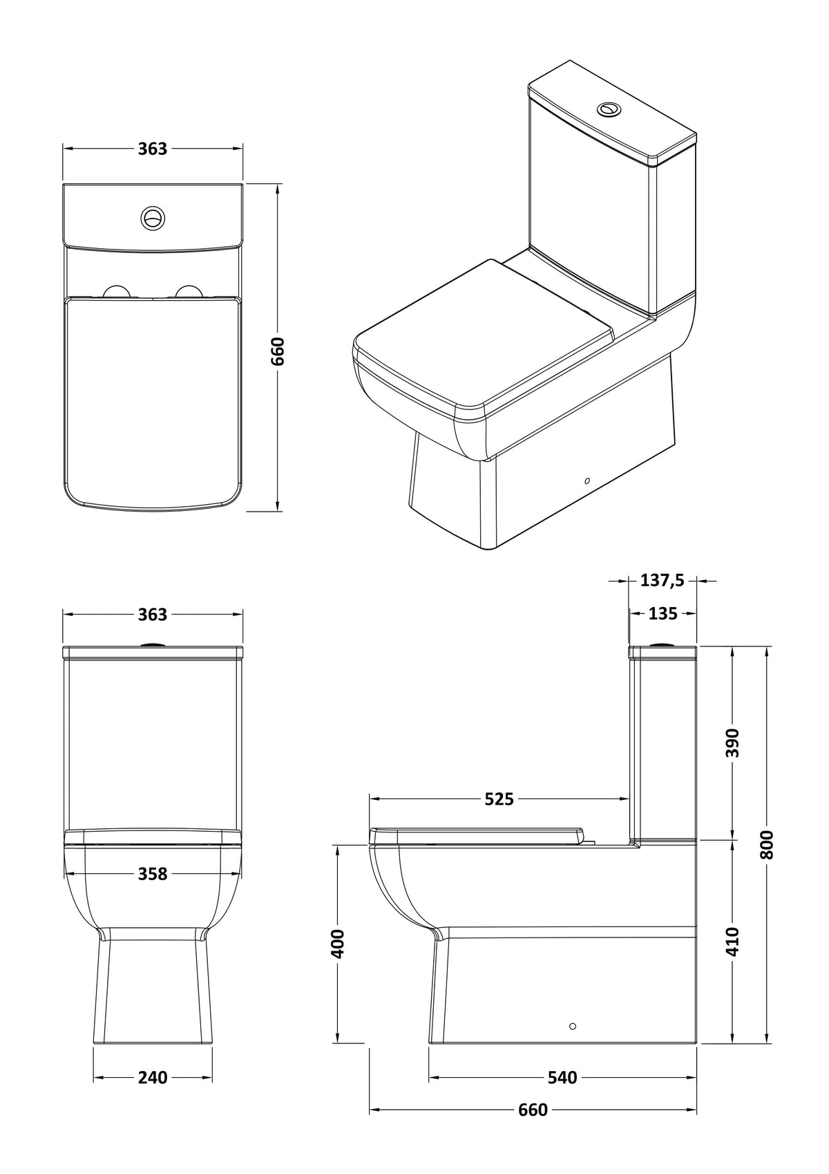Nuie Cleo Contemporary Flush to Wall Square Bowl Rimless Pan – White, photo 2