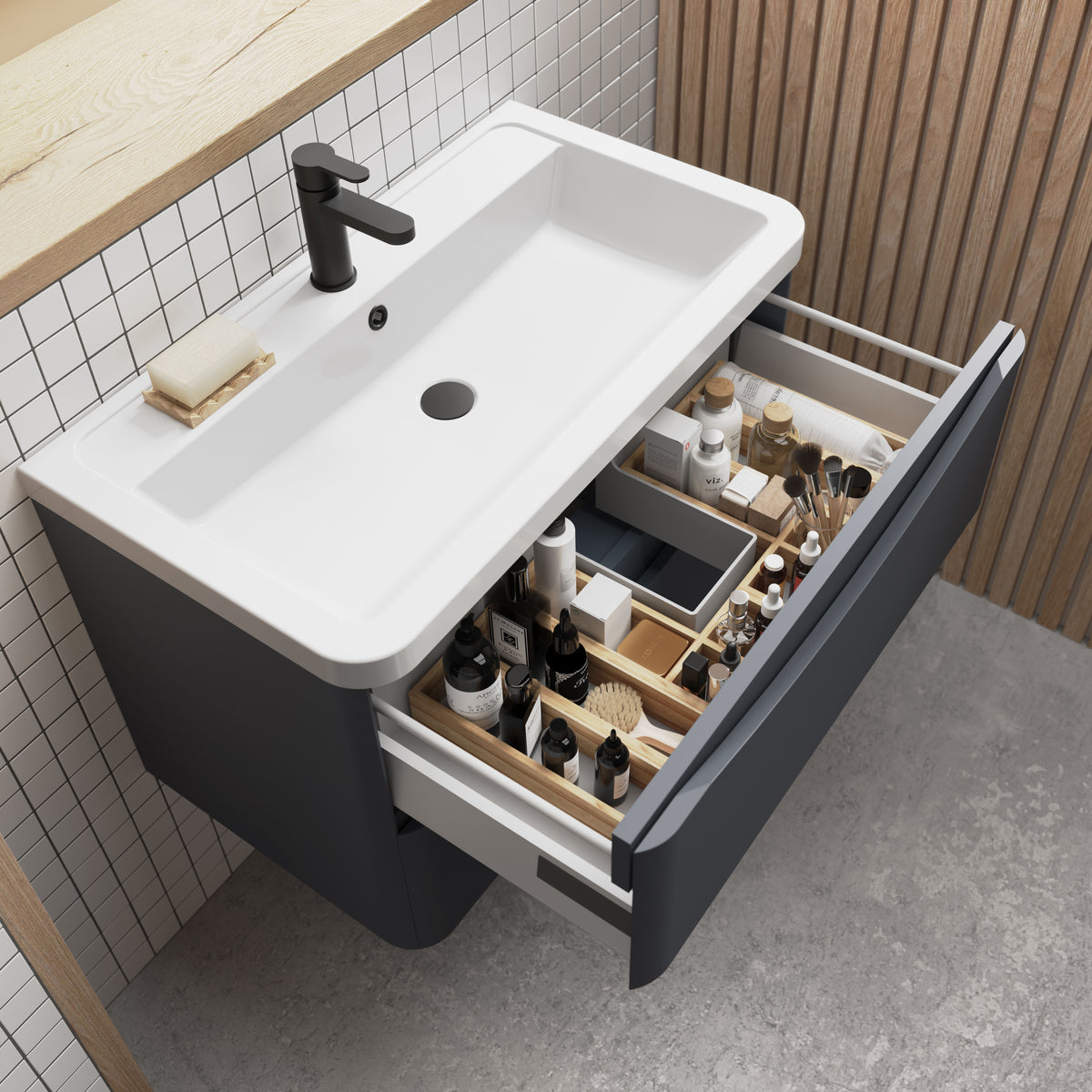 Nuie L-Shaped Bamboo Furniture Drawer Organiser – Light Fawn
