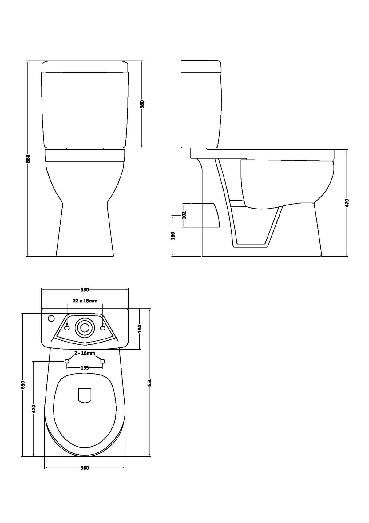 Nuie Accessible Comfort Height Close Coupled Toilet – White, photo 3