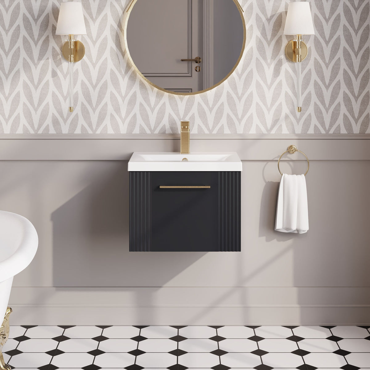 Nuie Deco 1 Drawer Wall Hung Vanity Unit With Basin – 500mm, 600mm & 800mm