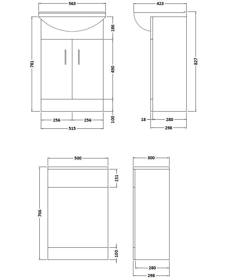 Nuie Saturn 2 Door Furniture Pack With Square Basin, Back To Wall Toilet & Seat – Gloss White, photo 3