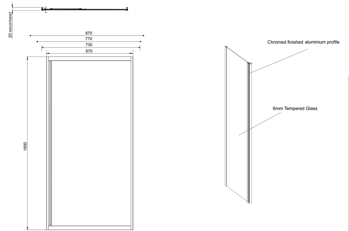 Kartell K-VIT KV6 frameless side panel dimensions diagram