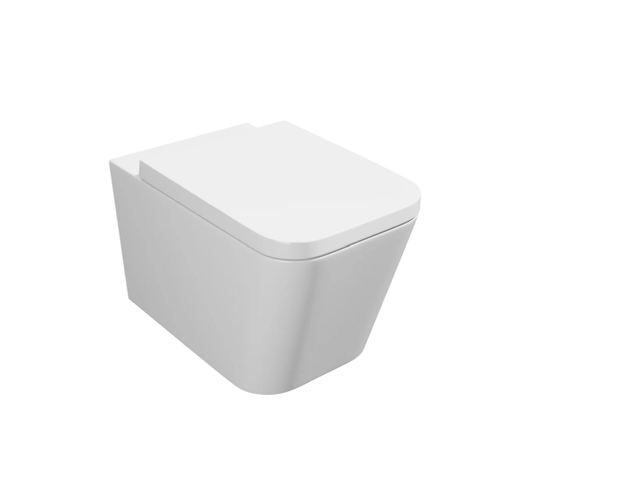 Kartell K-VIT Genoa Square Wall Hung WC Pan and Soft Close Seat – White Gloss (GEN007SQ-GEN005SQ)
