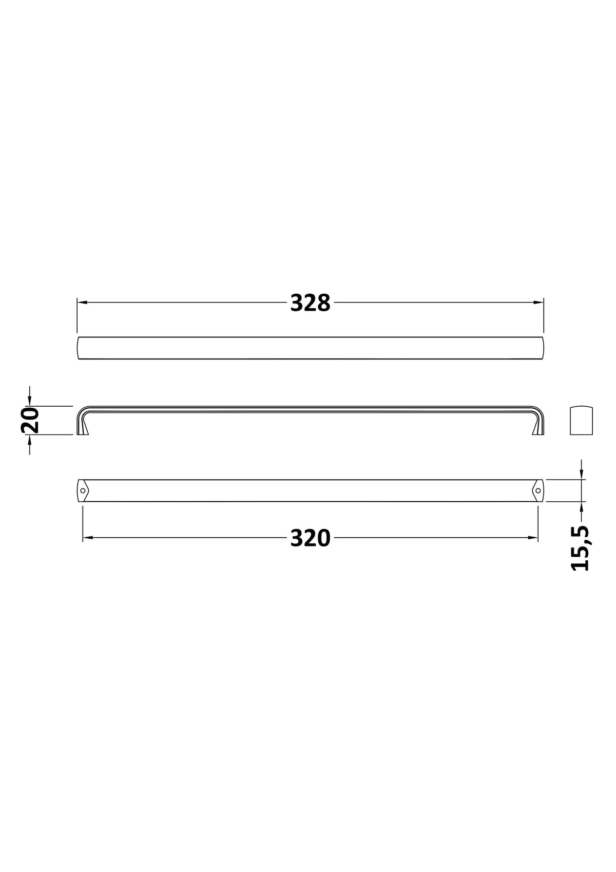 Nuie 328mm D Handle – 20mm High – Chrome, photo 2