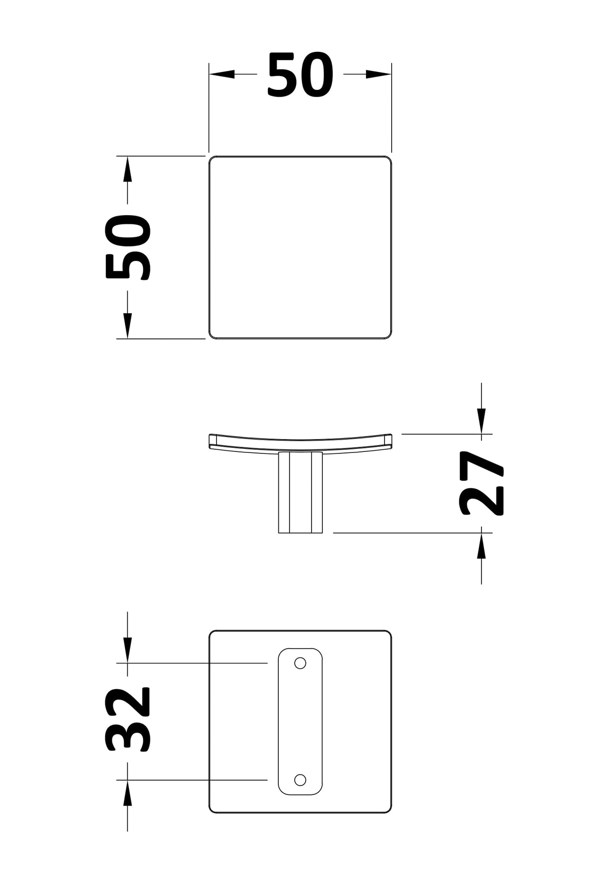 Nuie Square Square Dished Knob Handle – Matt Black, Brushed Pewter or Brushed Brass, photo 4