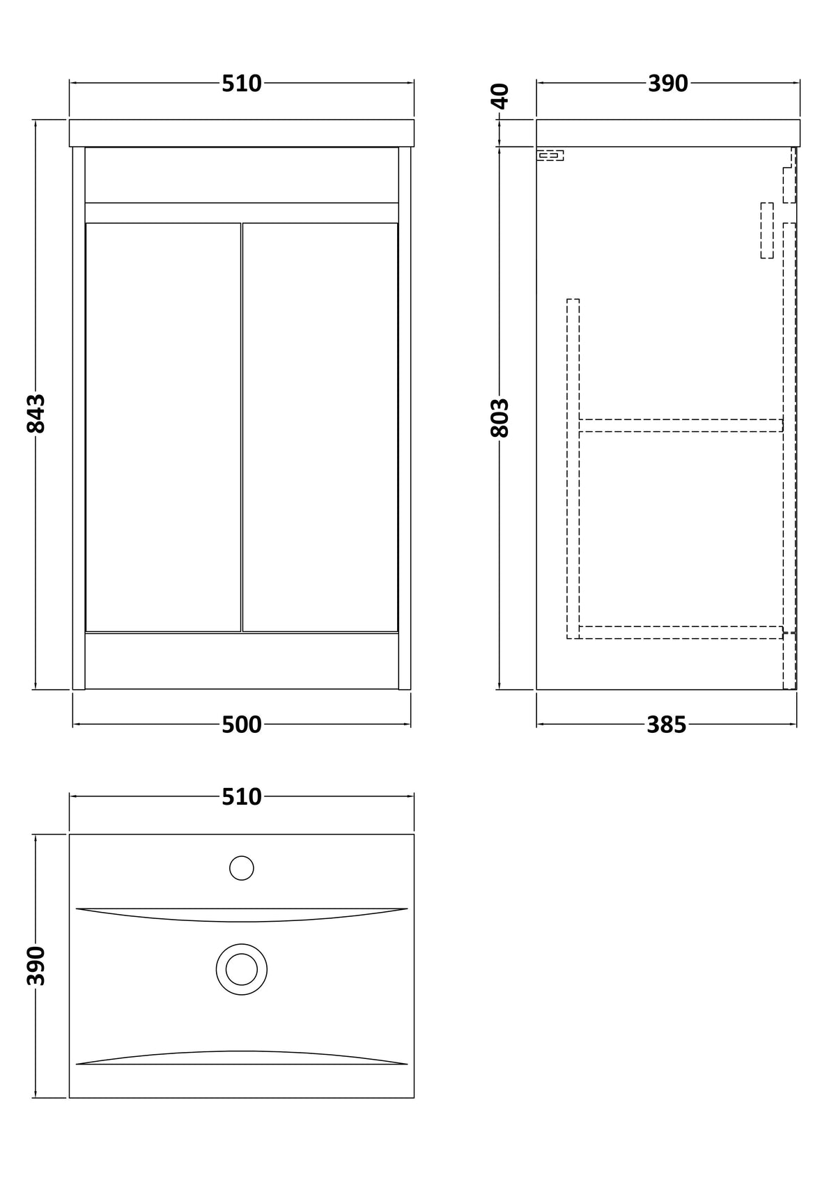 Nuie Havana 2 Door Floor Standing Vanity Unit With Basin – 500mm & 600mm, photo 12