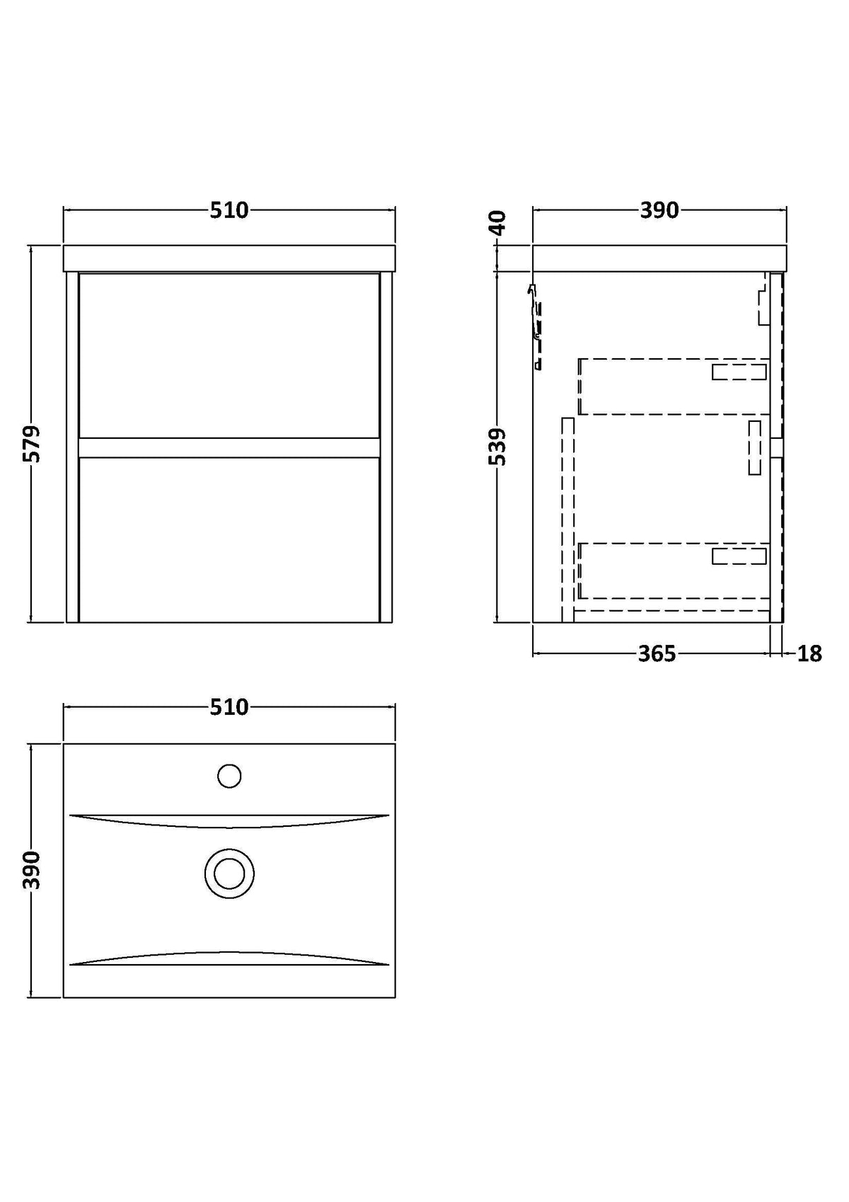 Nuie Havana 2 Drawer Wall Hung Vanity Unit With Basin – 500mm, 600mm & 800mm, photo 12