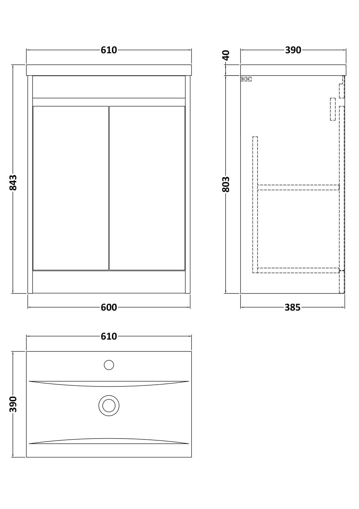 Nuie Havana 2 Door Floor Standing Vanity Unit With Basin – 500mm & 600mm, photo 13