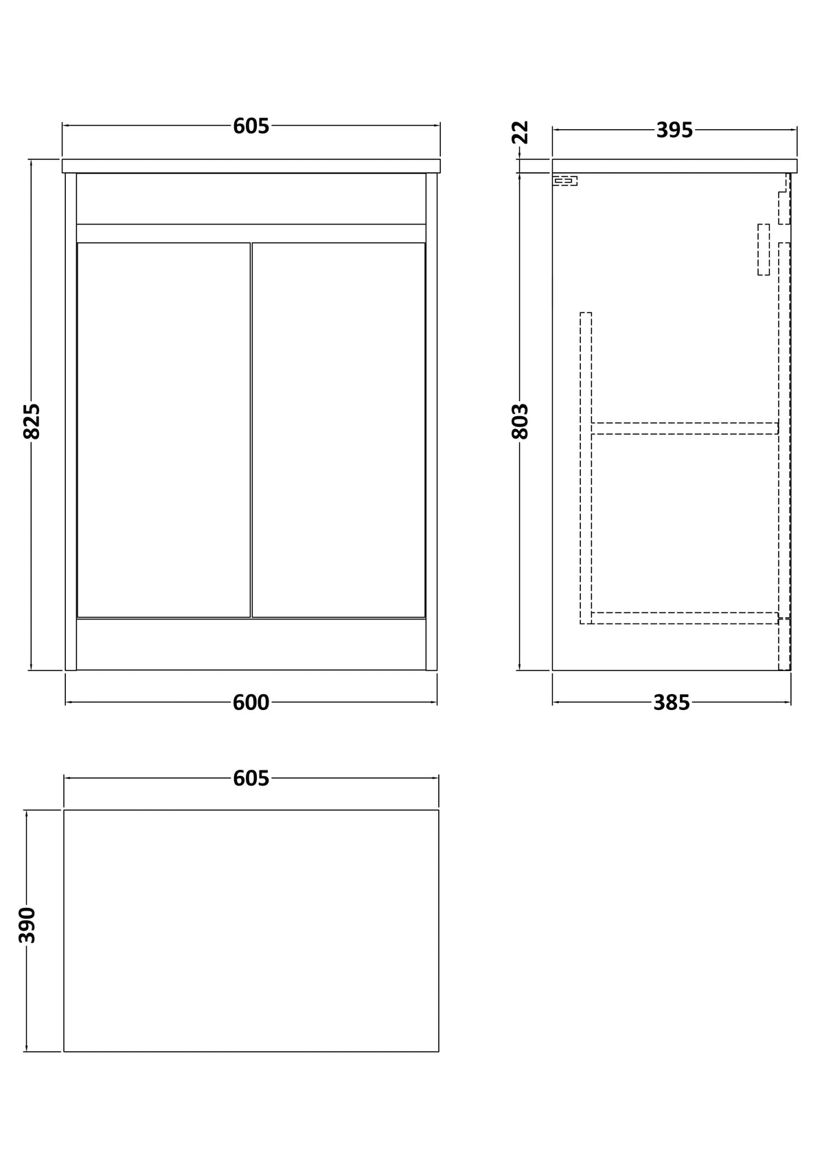 Nuie Havana 600mm 2 Door Floor Standing Vanity Unit With Worktop, photo 11