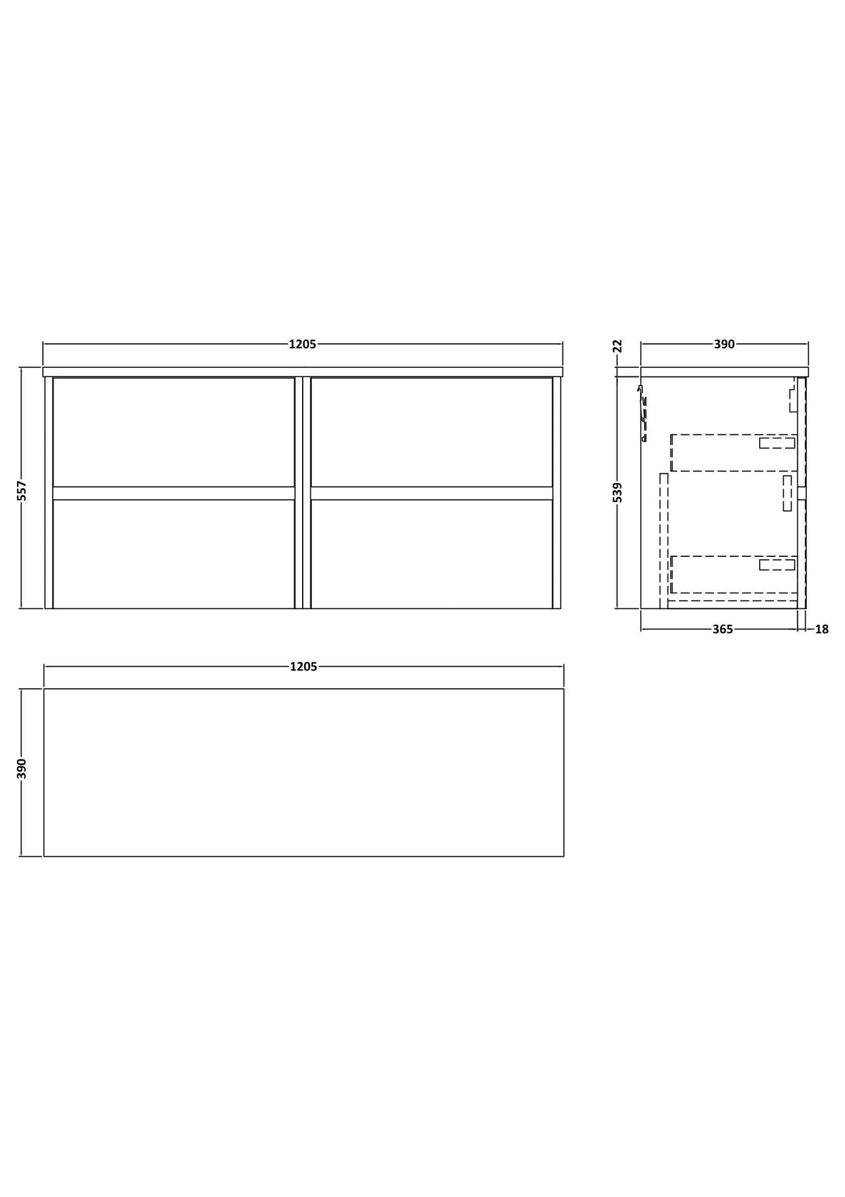 Nuie Havana 1200mm 4 Drawer Wall Hung Vanity Unit With Worktop, photo 11