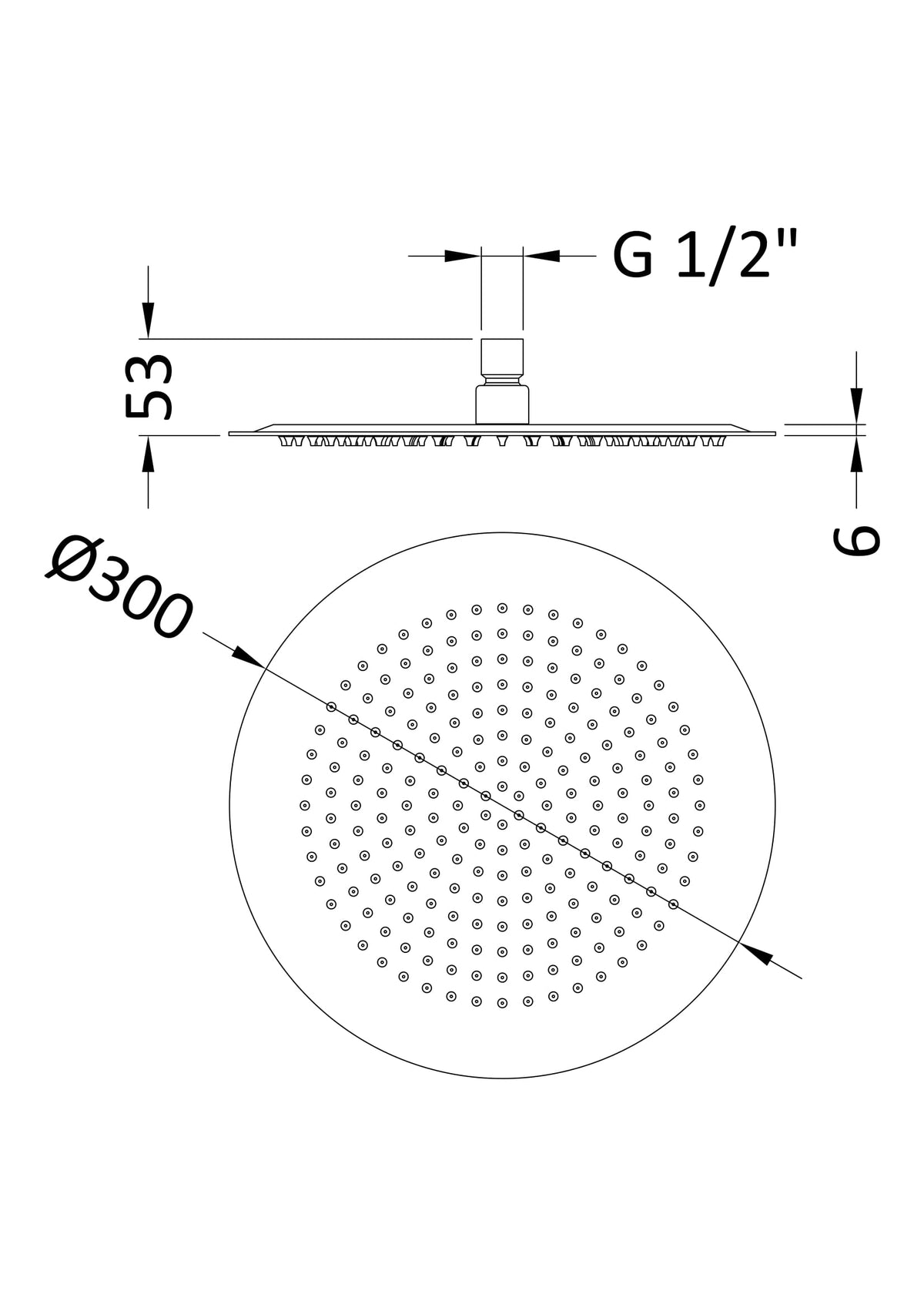 Nuie Fixed Shower Head – 56mm High – Chrome, photo 2