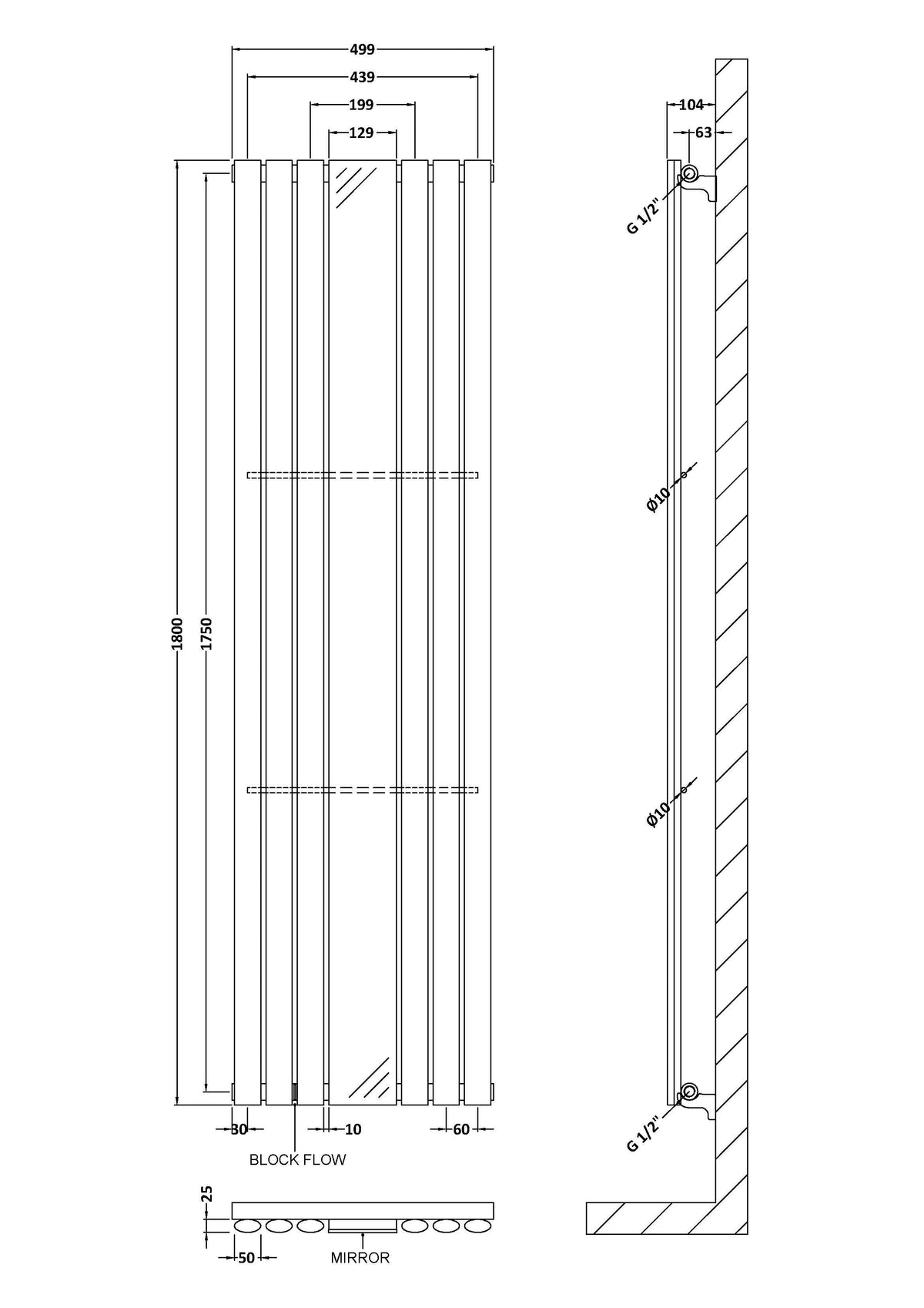 Nuie Revive Vertical Single Panel Radiator – 1785 x 413mm, 1800 x 413mm & 1800 x 499mm, photo 6
