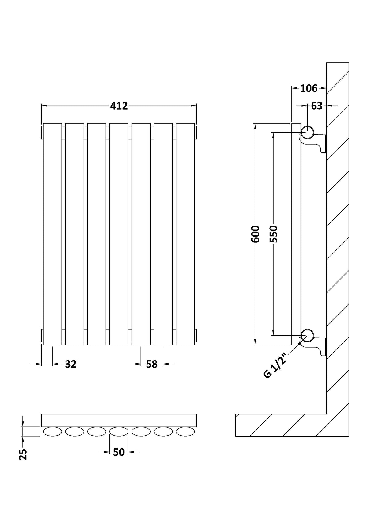 Nuie Revive Horizontal Single Panel Radiator – 600 x 412mm, 600 x 586mm & 992 x 600mm, photo 4