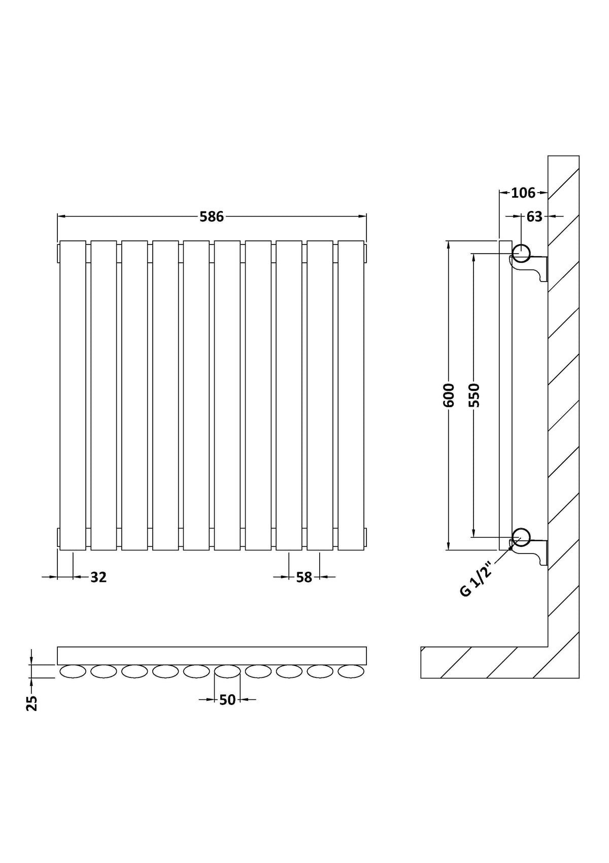 Nuie Revive Horizontal Single Panel Radiator – 600 x 412mm, 600 x 586mm & 992 x 600mm, photo 5