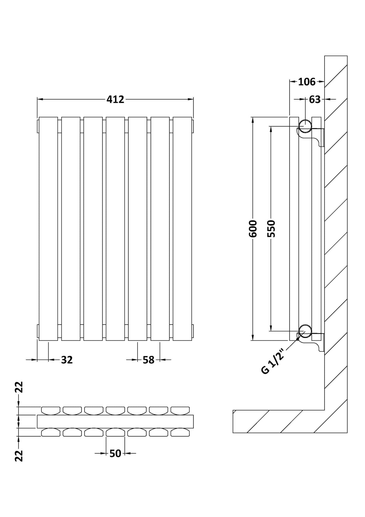 Nuie Sloane Horizontal Double Panel Radiator – 600 x 412mm, 600 x 586mm, 600 x 992mm, 992 x 600mm, 1398 x 600mm & 1572 x 600mm, photo 4