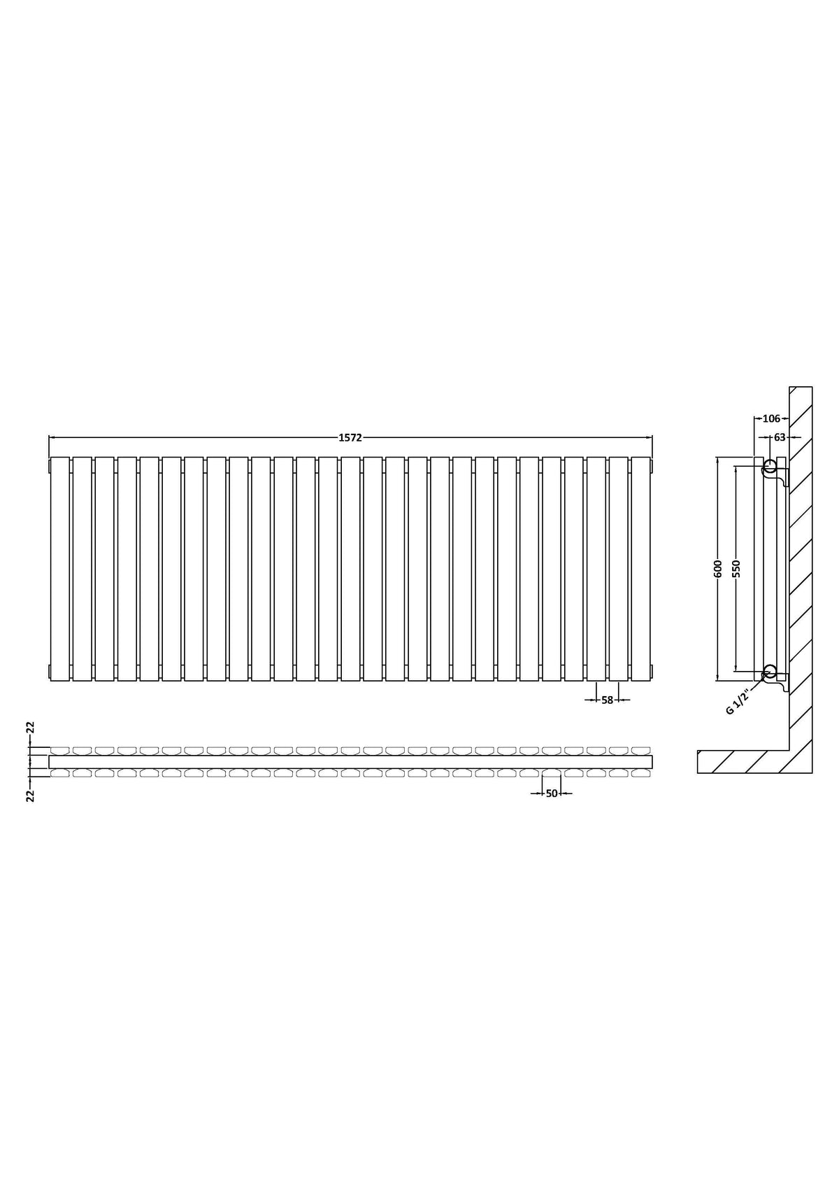 Nuie Sloane Horizontal Double Panel Radiator – 600 x 412mm, 600 x 586mm, 600 x 992mm, 992 x 600mm, 1398 x 600mm & 1572 x 600mm, photo 9