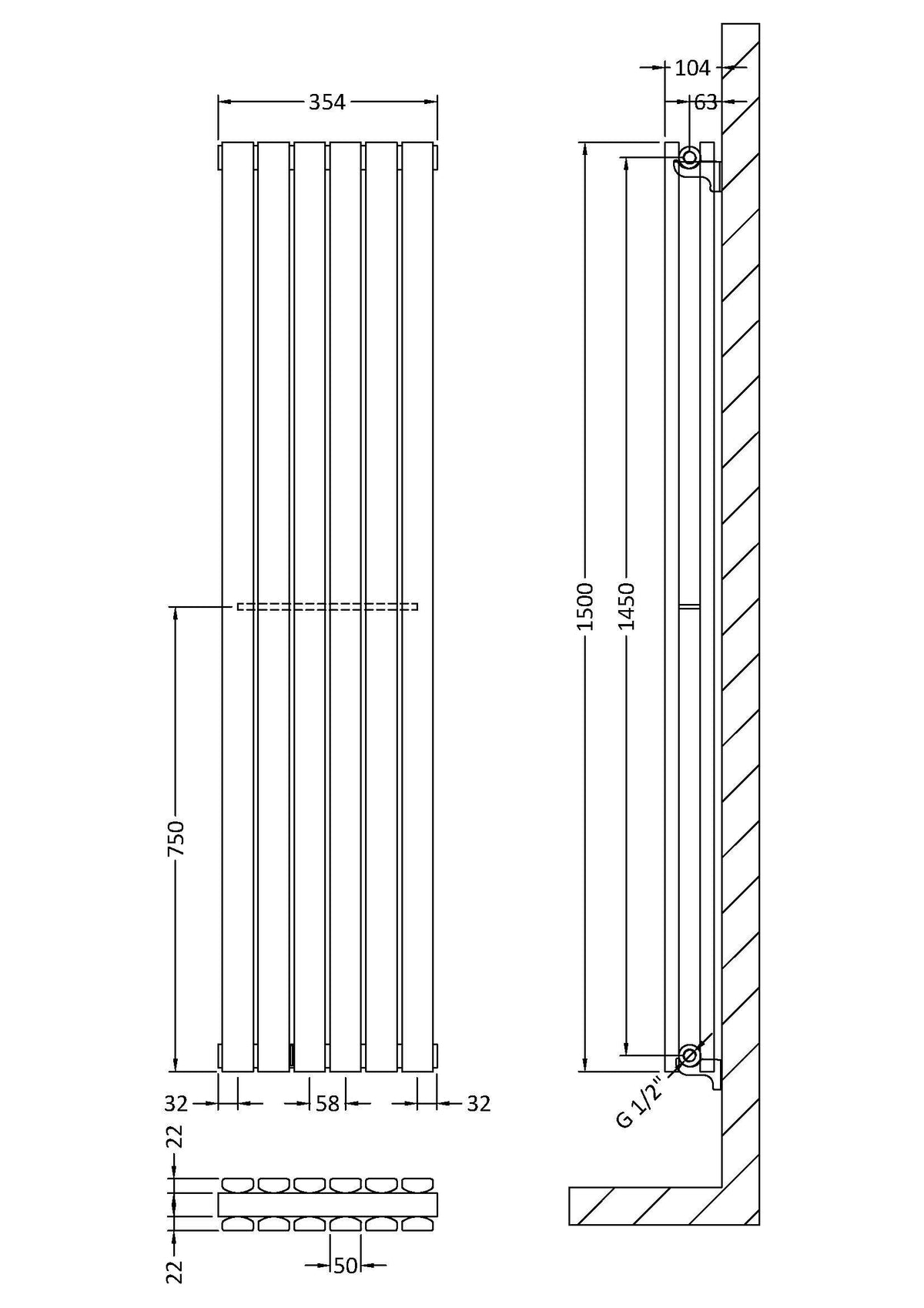 Nuie Sloane Vertical Double Panel Radiator – 1500 x 354mm, 1800 x 354mm, 1800 x 381mm & 1800 x 528mm, photo 5