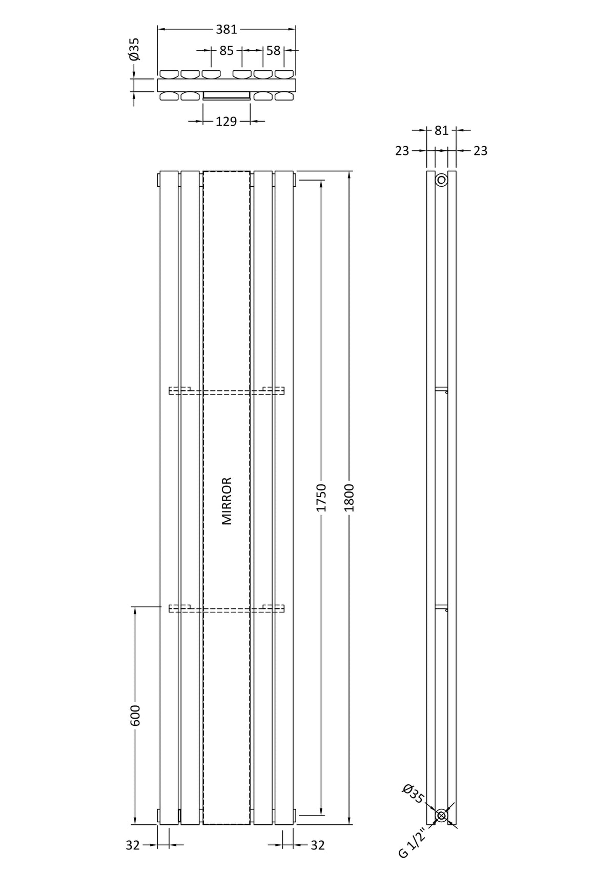 Nuie Sloane Vertical Double Panel Radiator – 1500 x 354mm, 1800 x 354mm, 1800 x 381mm & 1800 x 528mm, photo 7