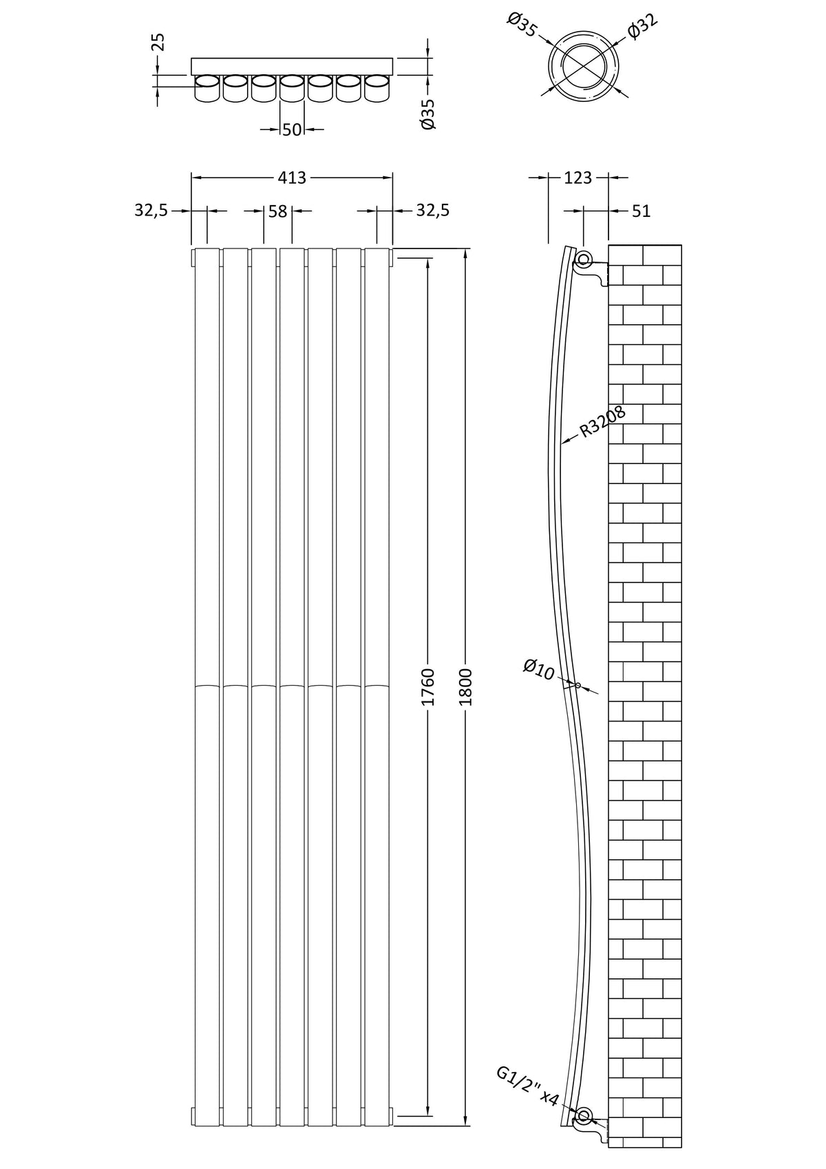 Nuie Revive Vertical Single Panel Radiator – 1785 x 413mm, 1800 x 413mm & 1800 x 499mm, photo 5