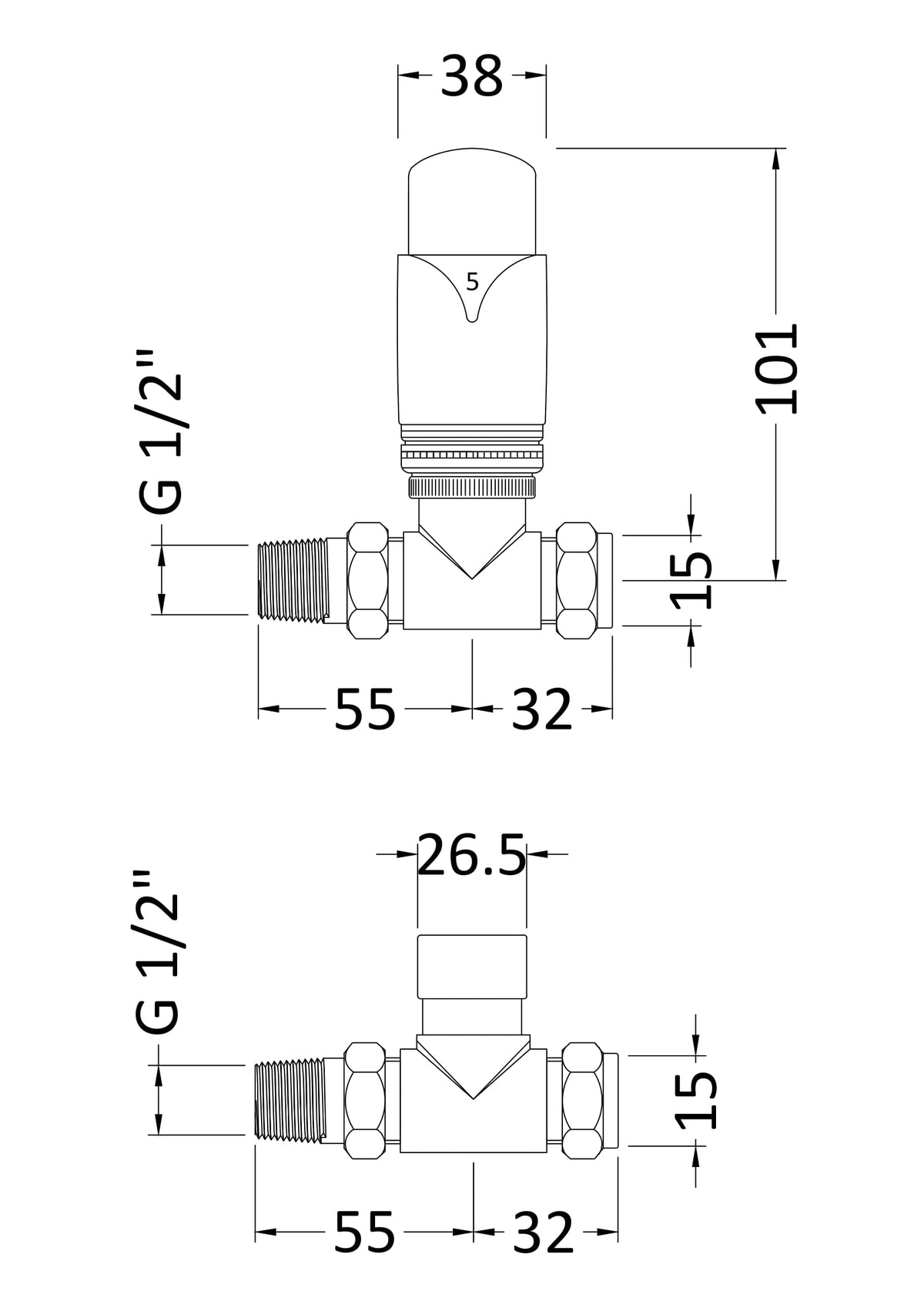 Nuie Straight Thermostatic Radiator Valve Pack – Chrome, photo 2
