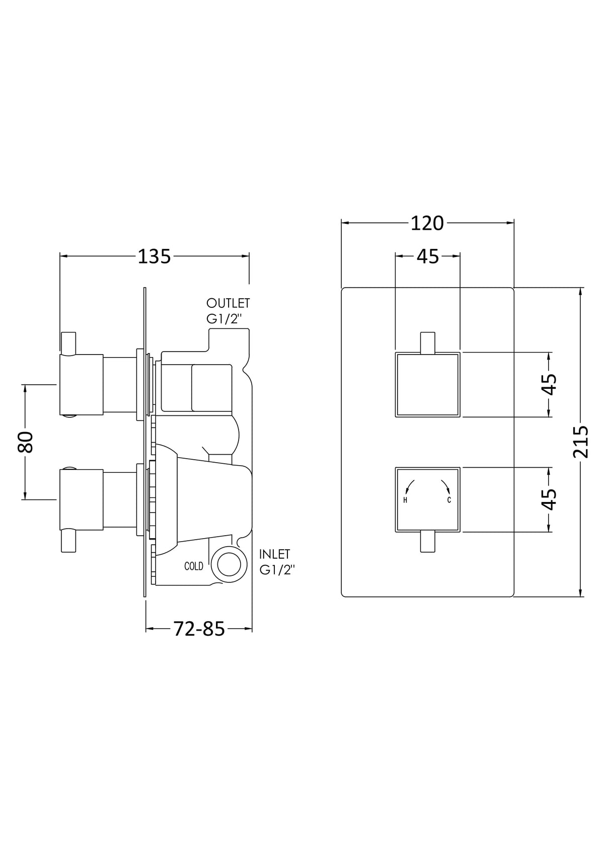 Nuie Square Twin Thermostatic Shower Valve – Chrome, photo 3