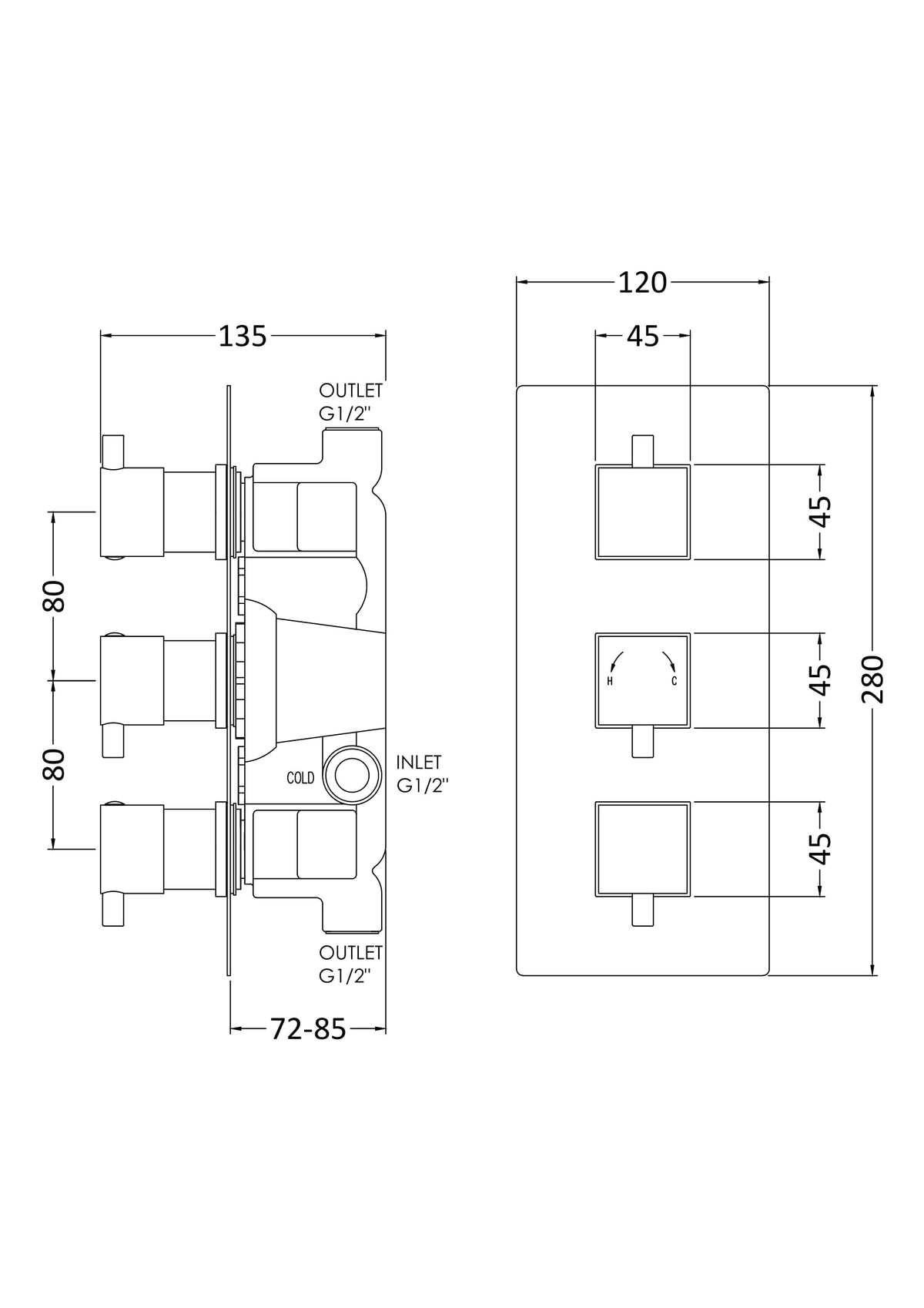 Nuie Triple Thermostatic Shower Valve – Chrome, photo 3