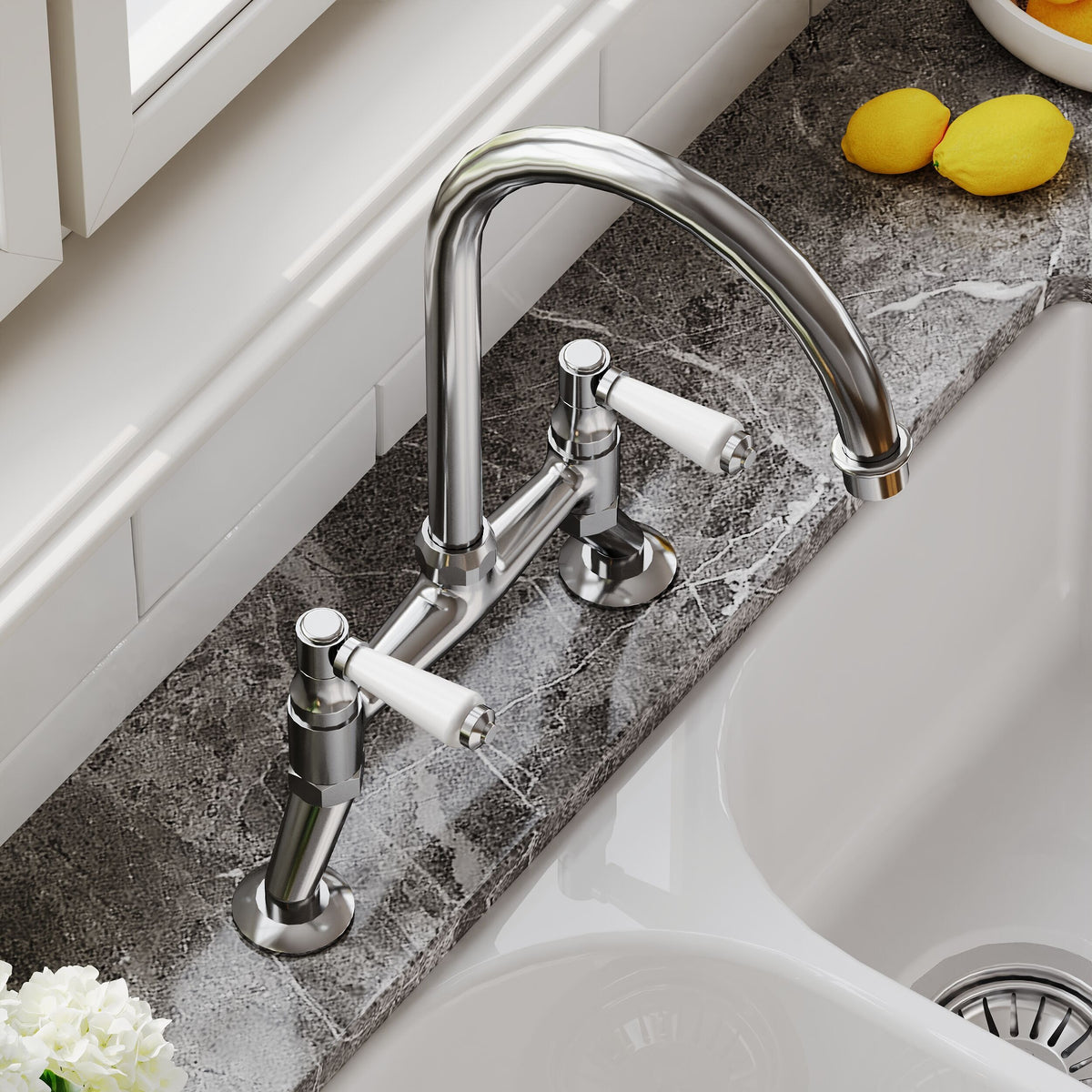 Nuie Bridge 2 Tap Hole Mixer Kitchen Tap Lever Handles – Chrome, photo 4